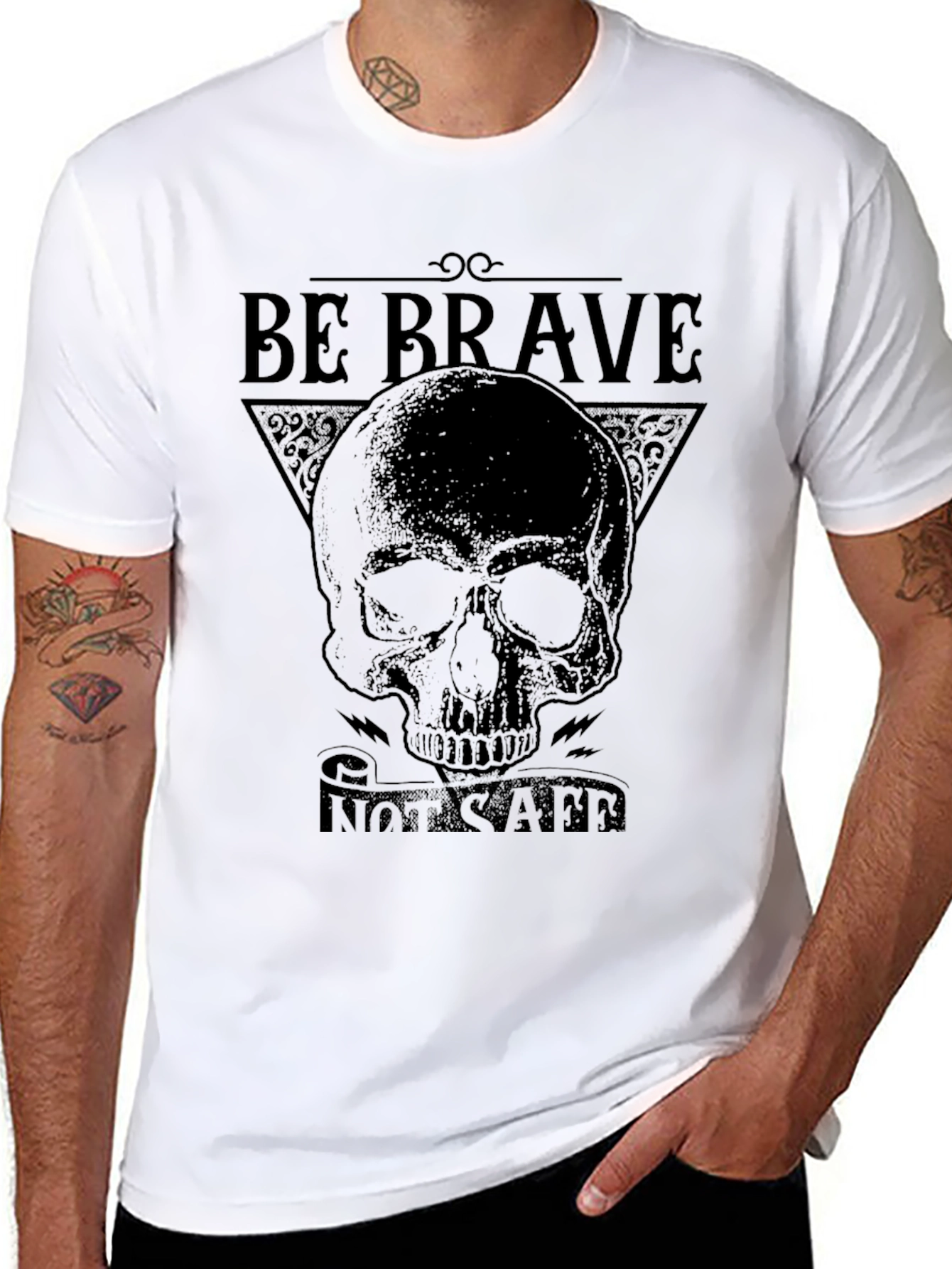 Be Brave T-Shirt - Skull Graphic Tee - Mens