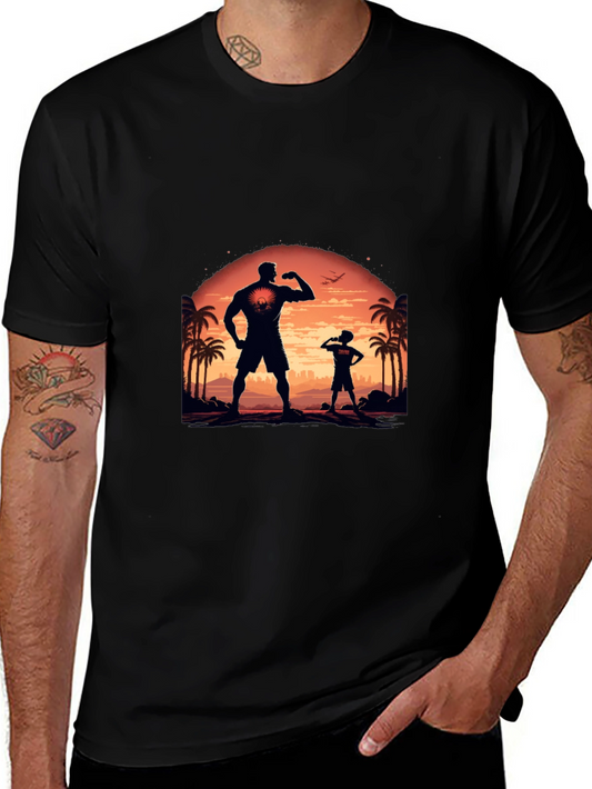 Black T-Shirt: Father-Son Silhouette Design