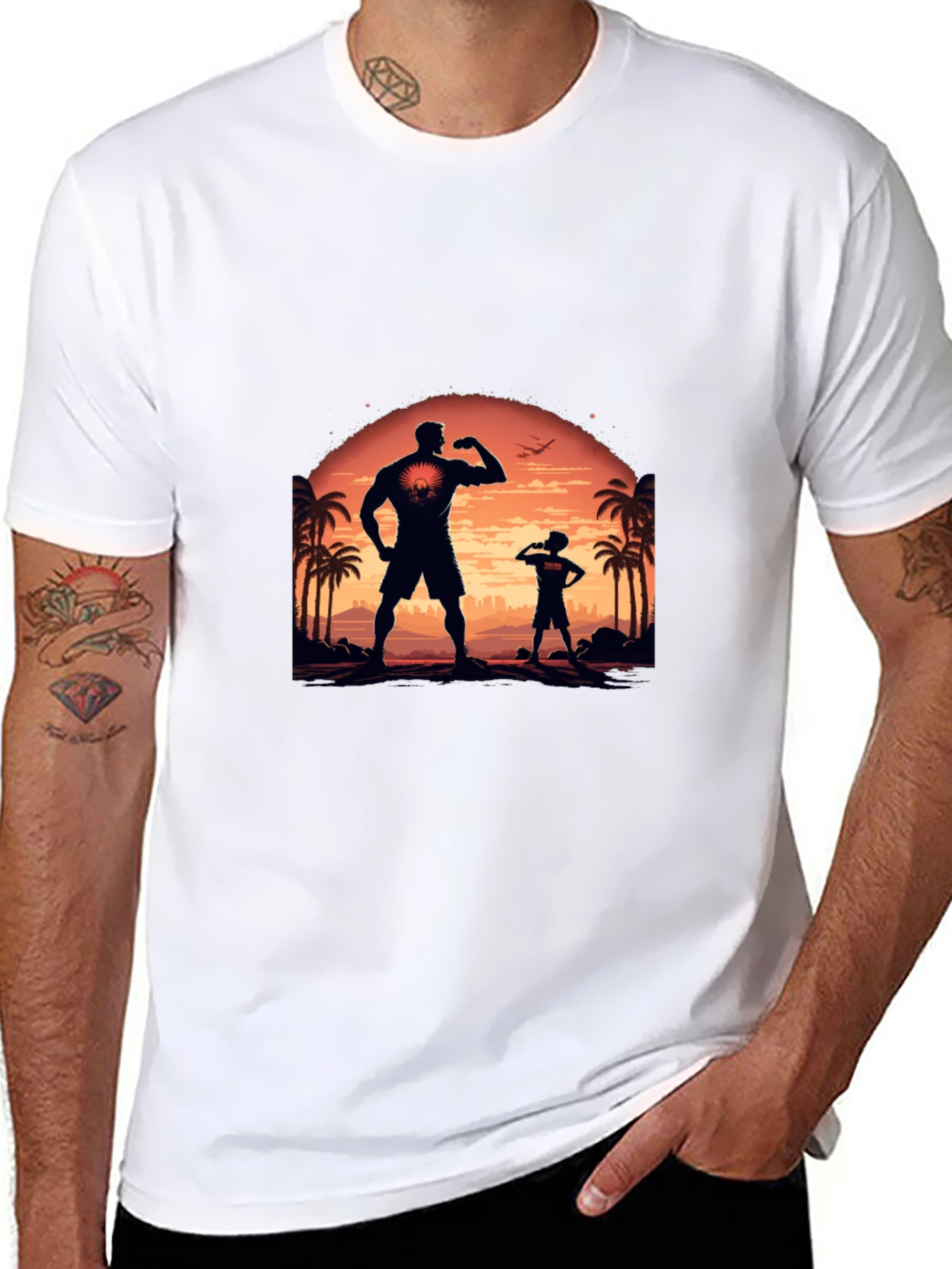 Black T-Shirt: Father-Son Silhouette Design
