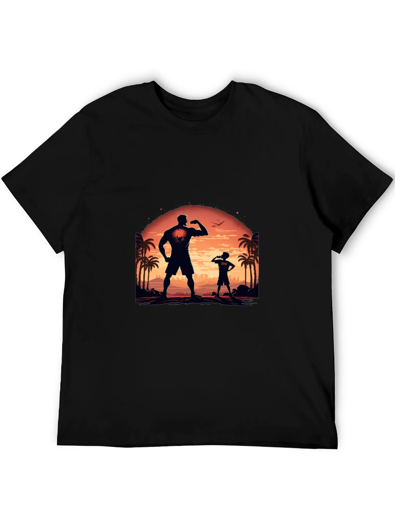 Black T-Shirt: Father-Son Silhouette Design