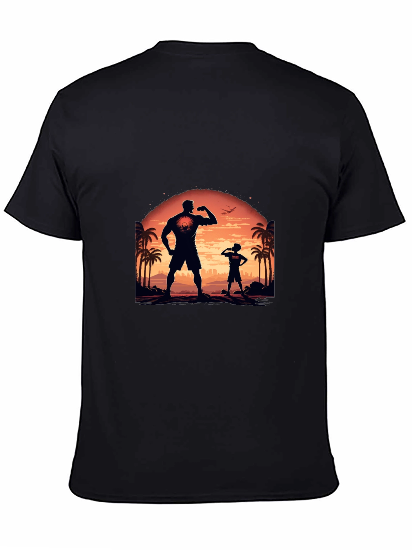 Black T-Shirt: Father-Son Silhouette Design