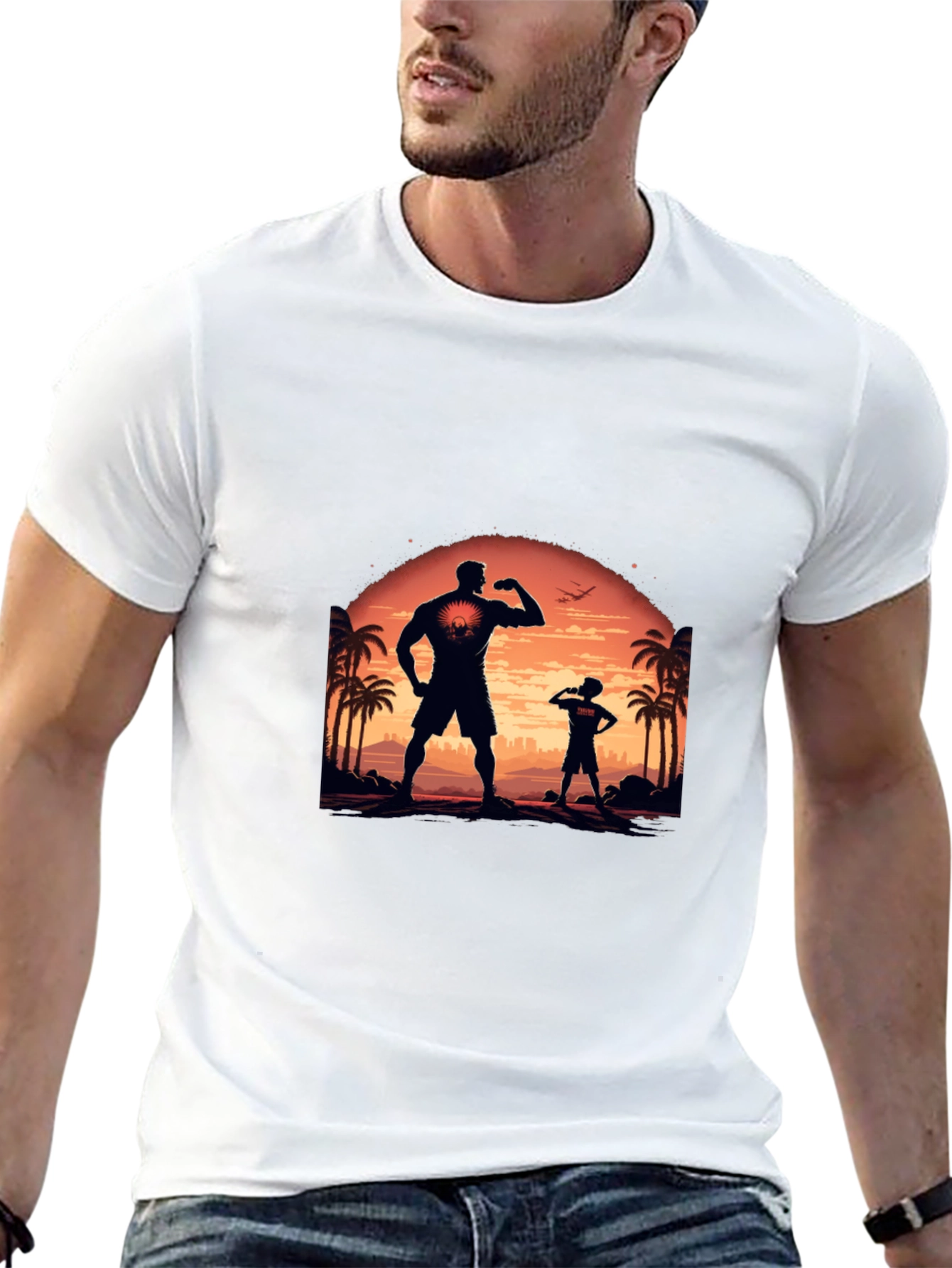 Black T-Shirt: Father-Son Silhouette Design