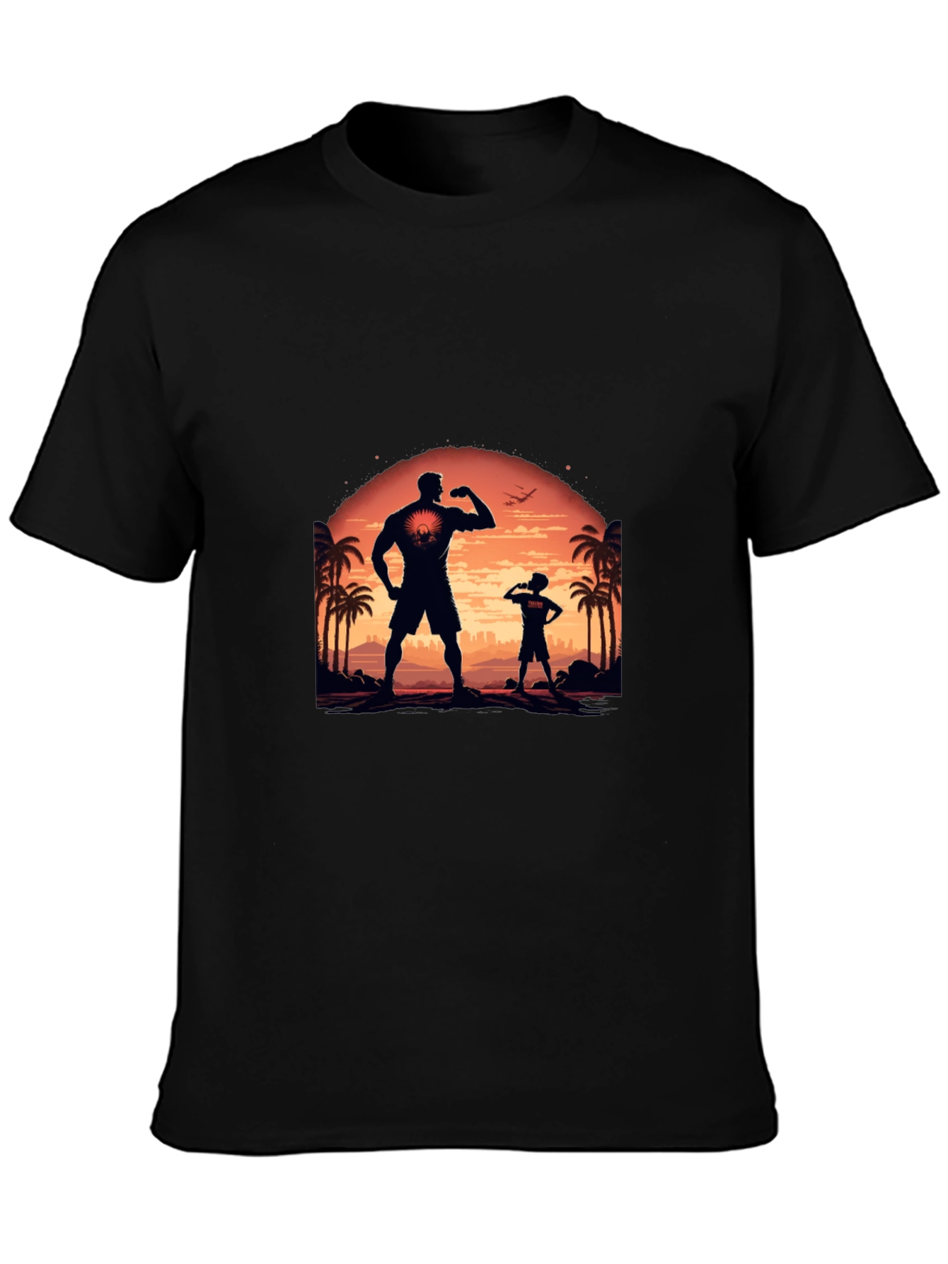 Black T-Shirt: Father-Son Silhouette Design