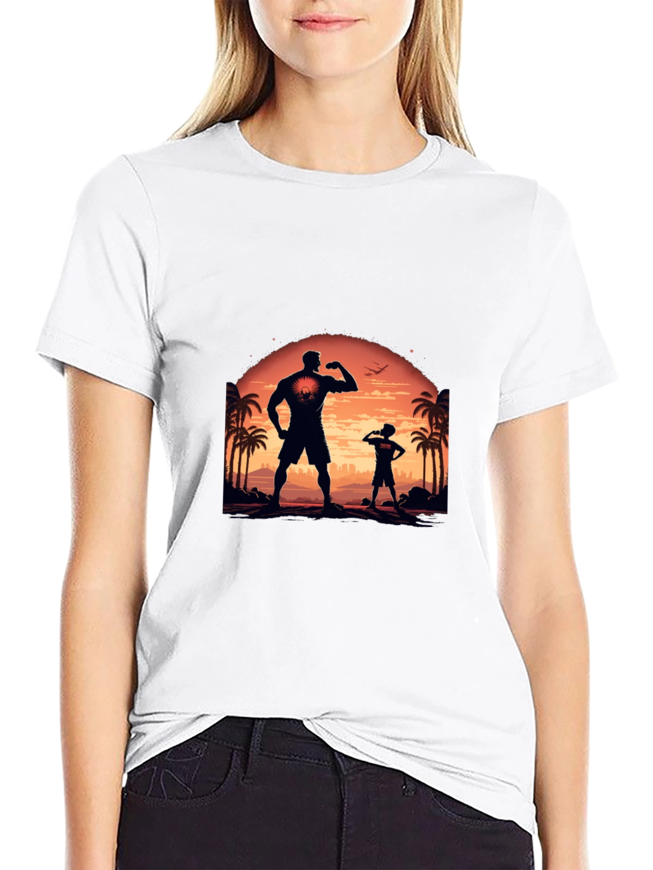 Black T-Shirt: Father-Son Silhouette Design