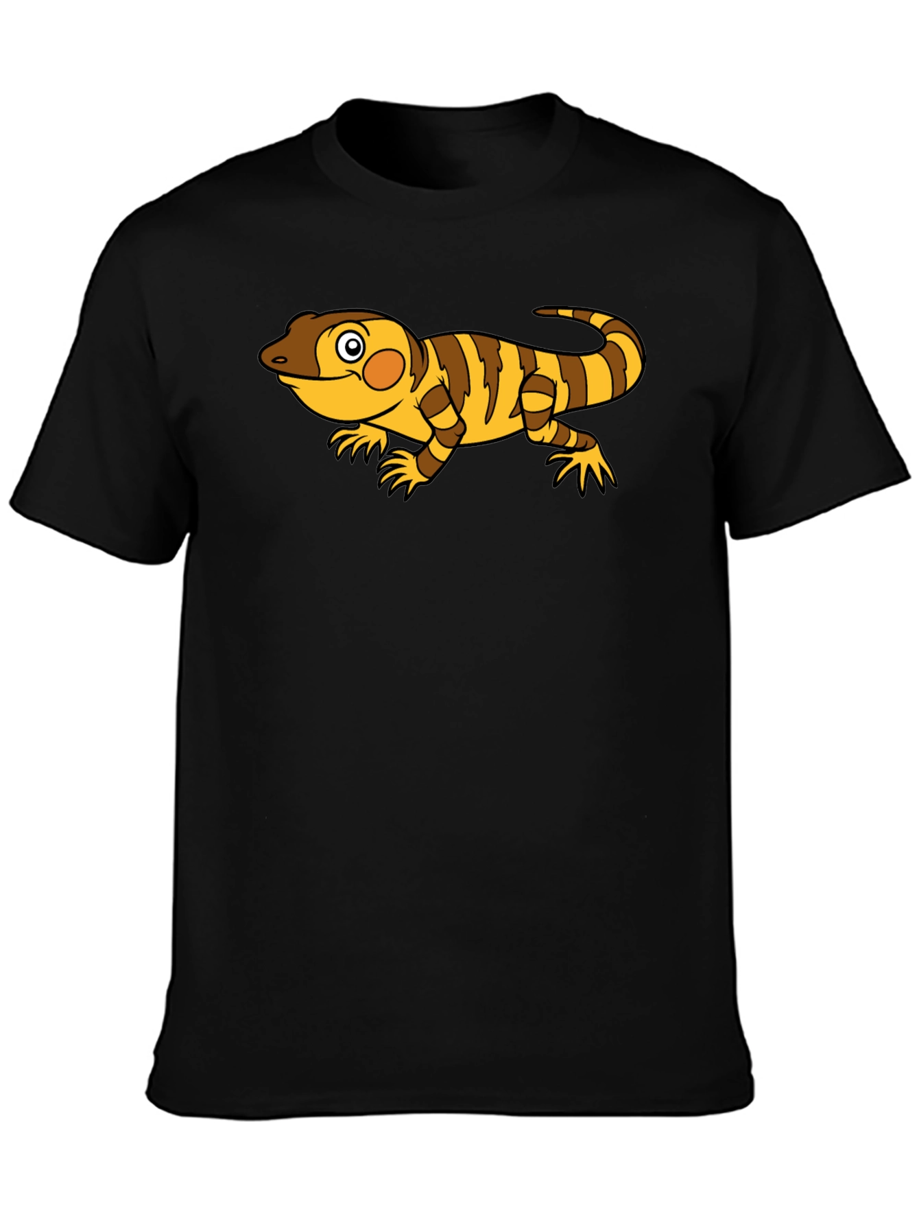 Black T-Shirt with Cartoon Lizard Design