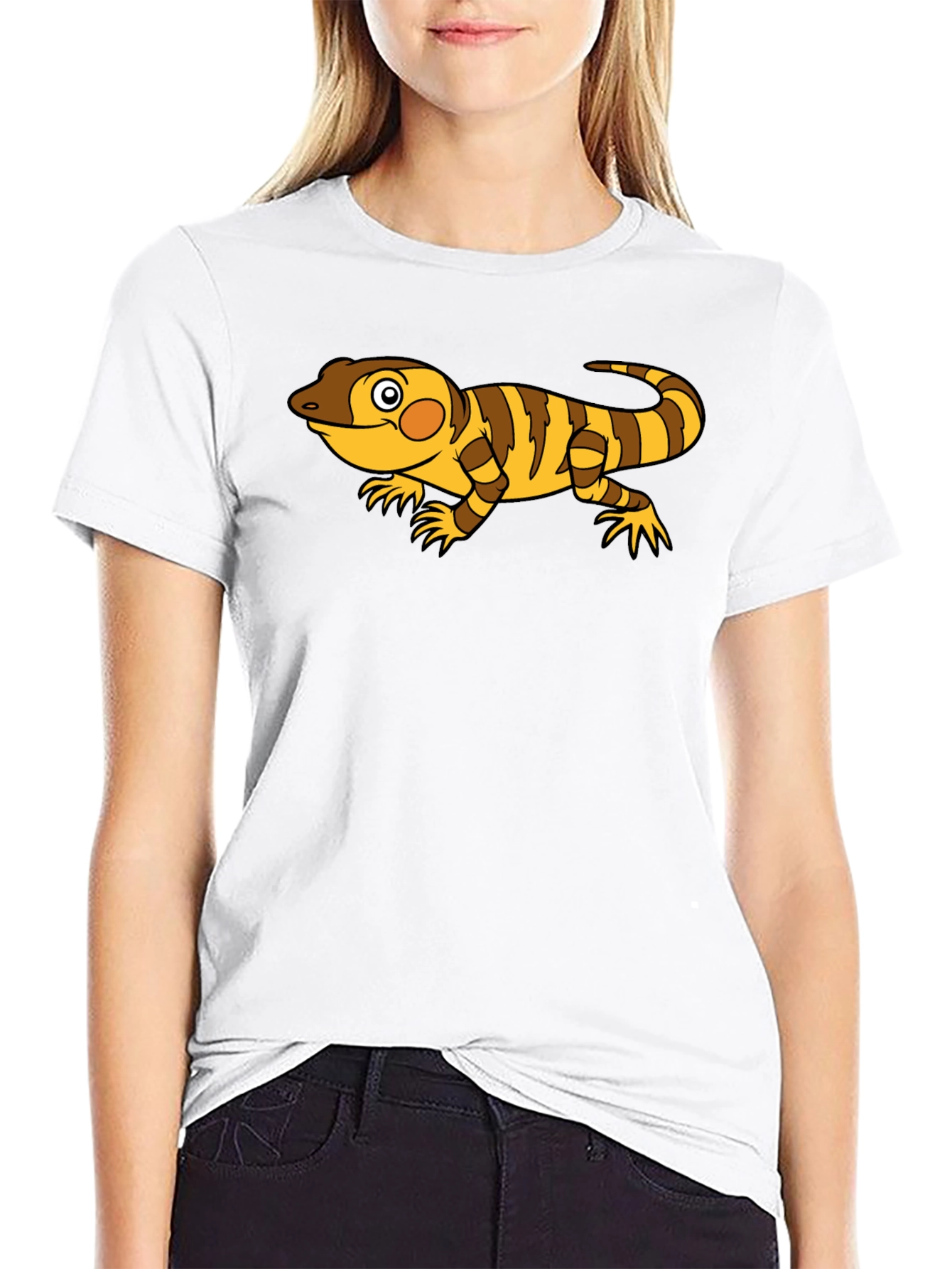Black T-Shirt with Cartoon Lizard Design