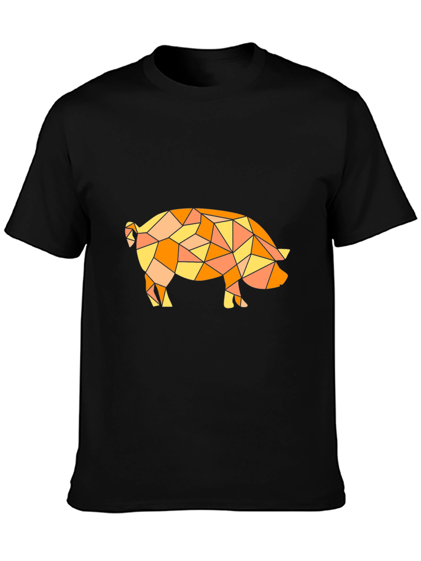 Geometric Pig Graphic Tee - Modern Art Black T-Shirt