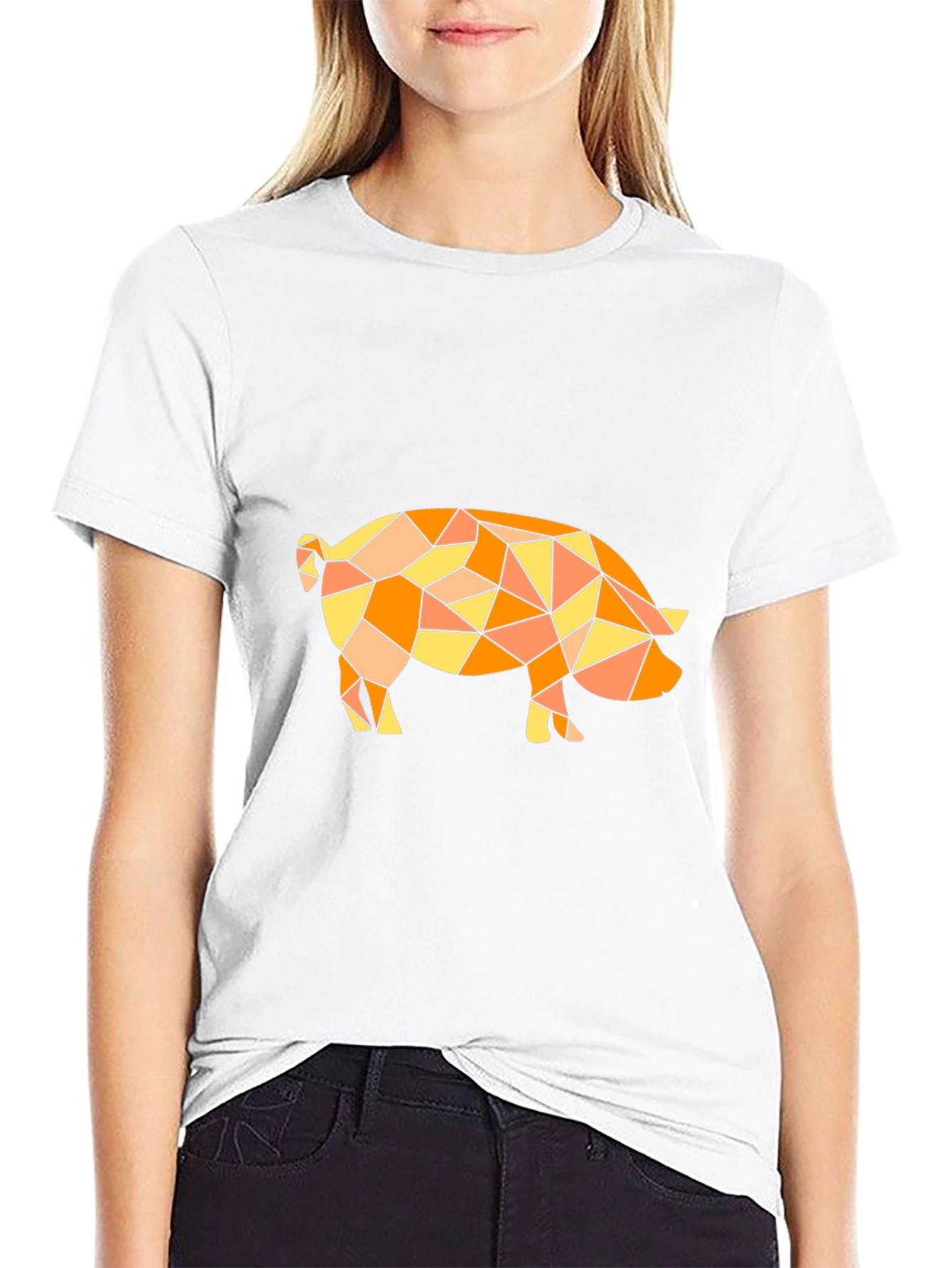 Geometric Pig Graphic Tee - Modern Art Black T-Shirt