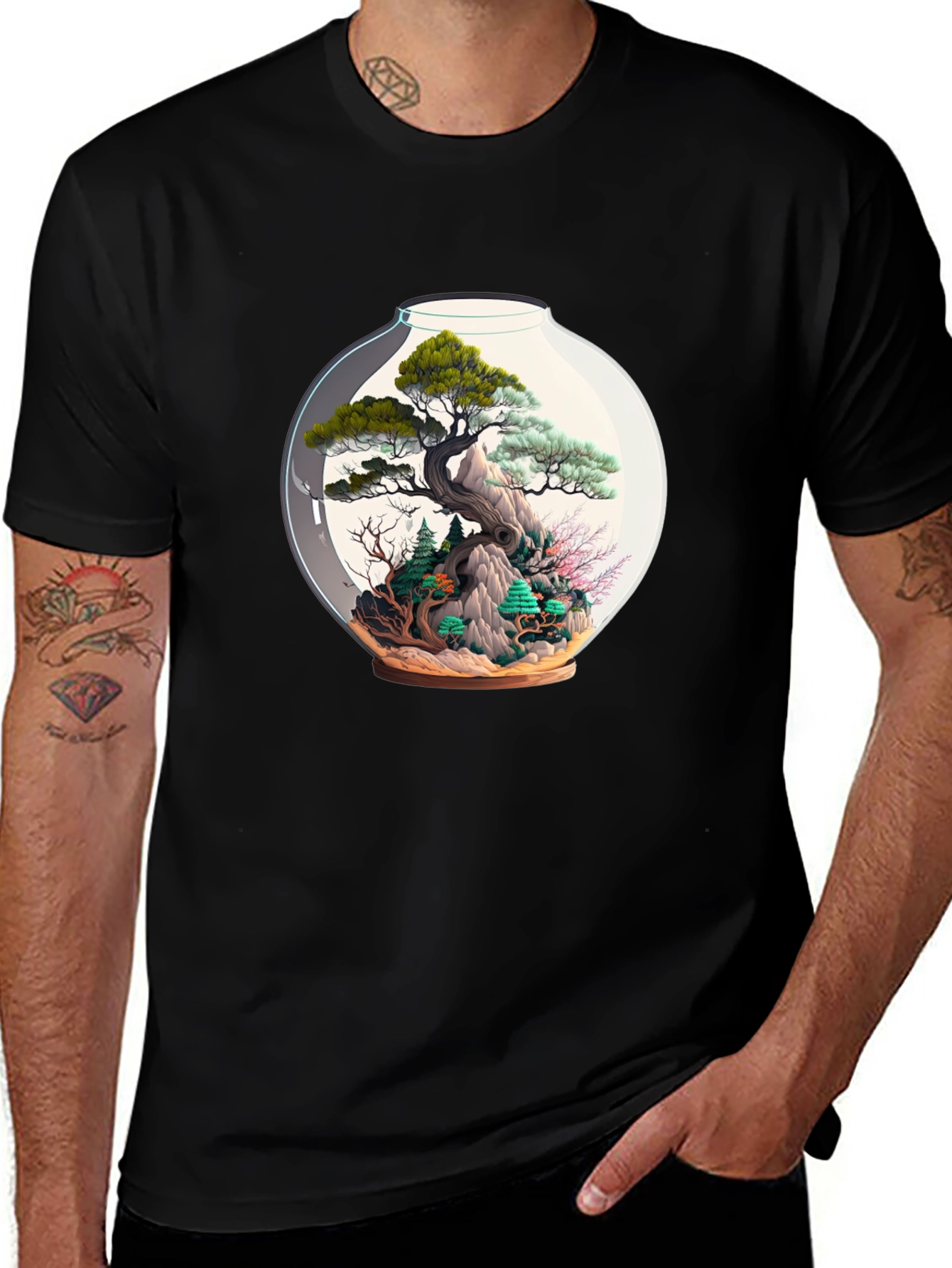 Terrarium Bonsai Tree Black T-Shirt