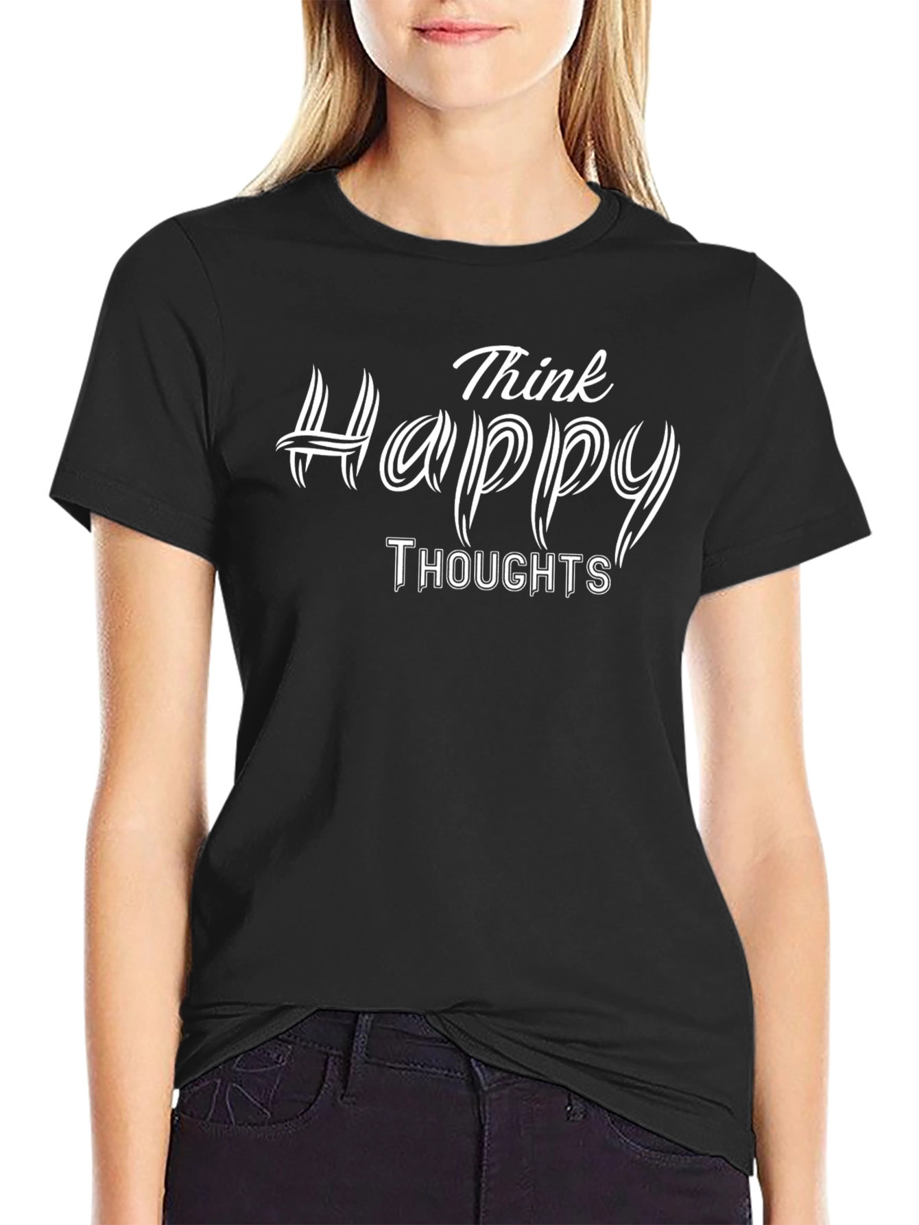 Think Happy Thoughts Graphic Tee - Black