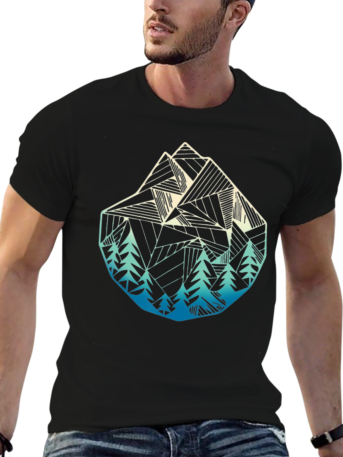 Geometric Mountain & Trees Graphic T-Shirt