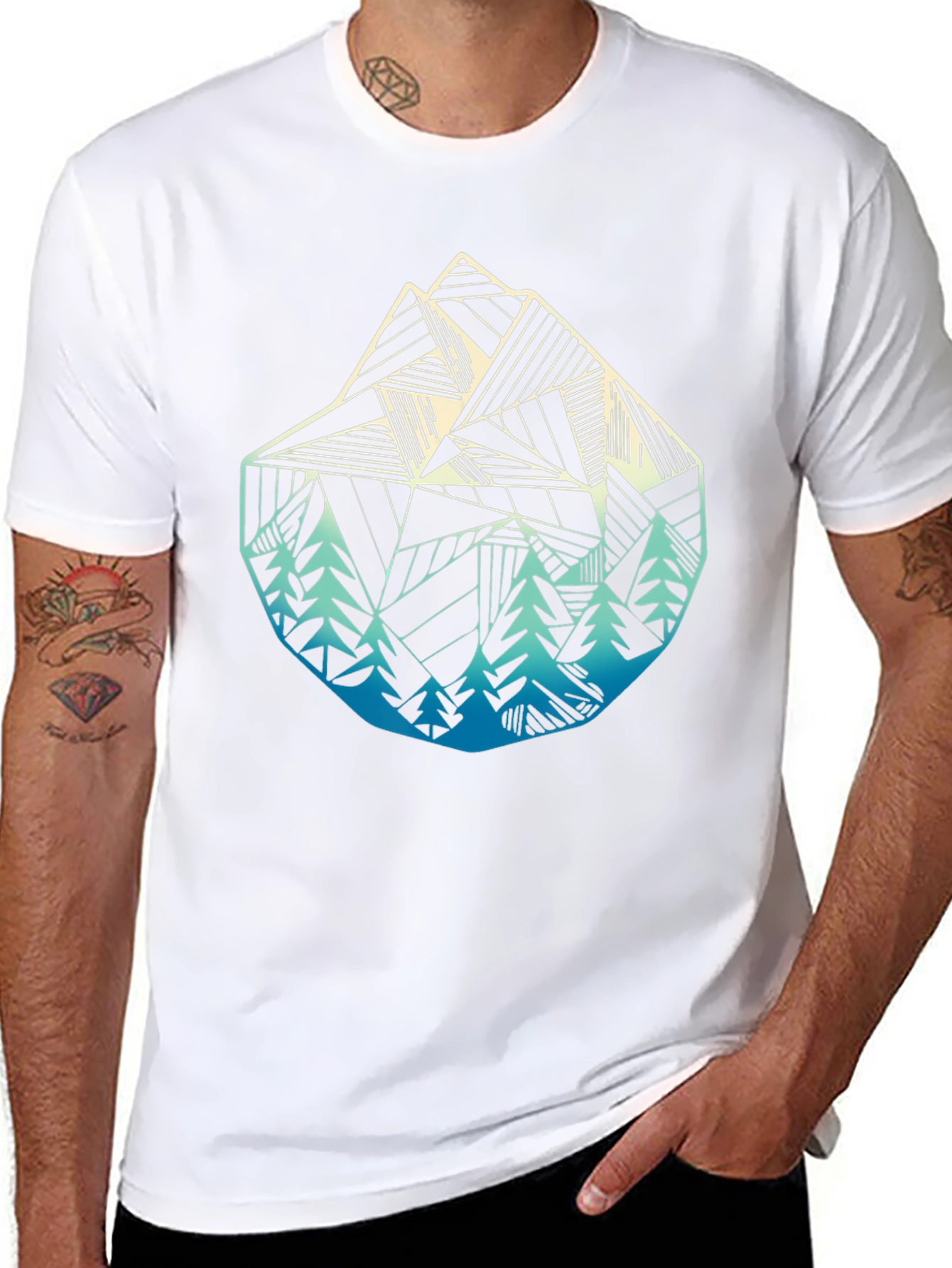 Geometric Mountain & Trees Graphic T-Shirt