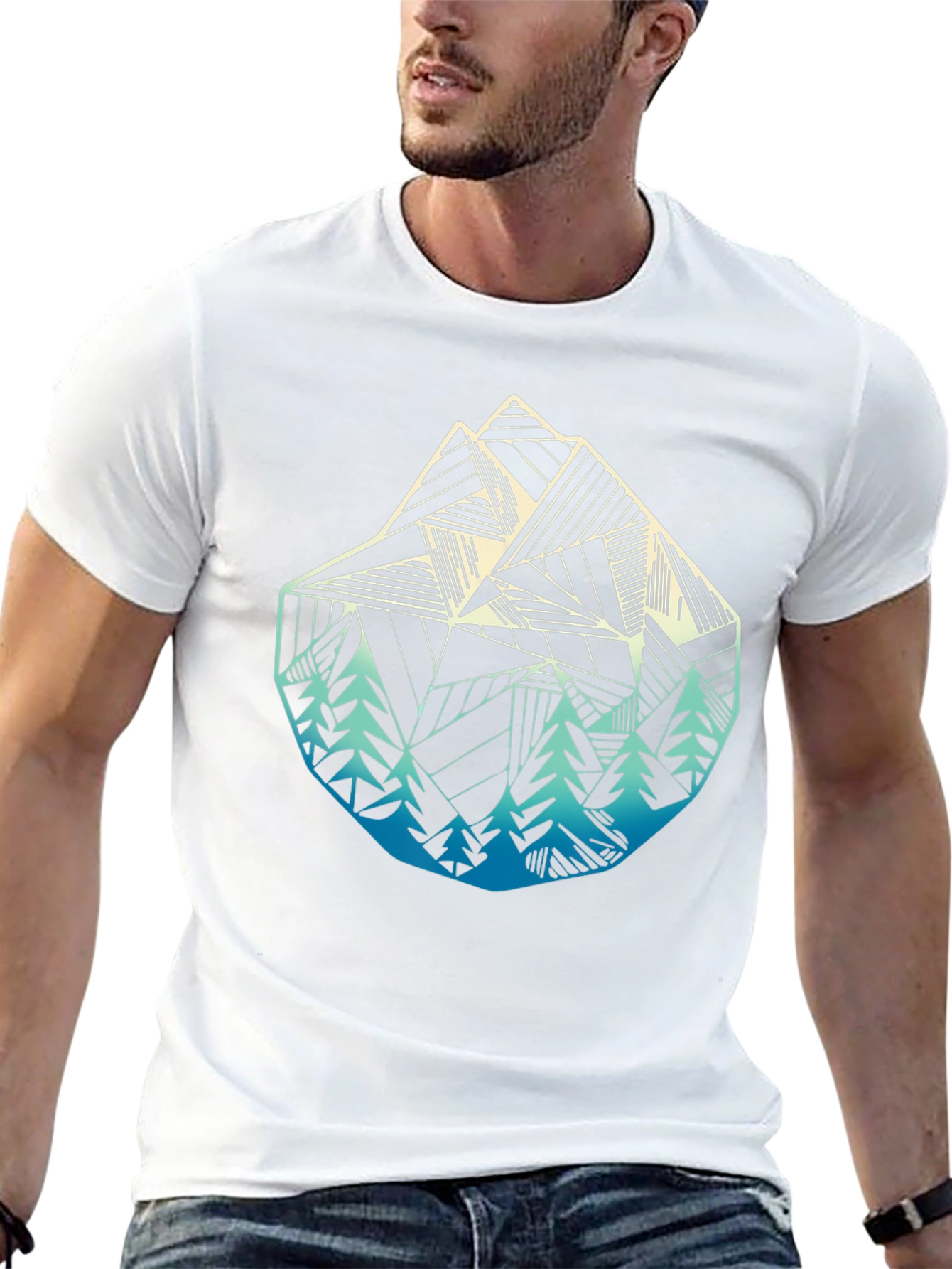 Geometric Mountain & Trees Graphic T-Shirt