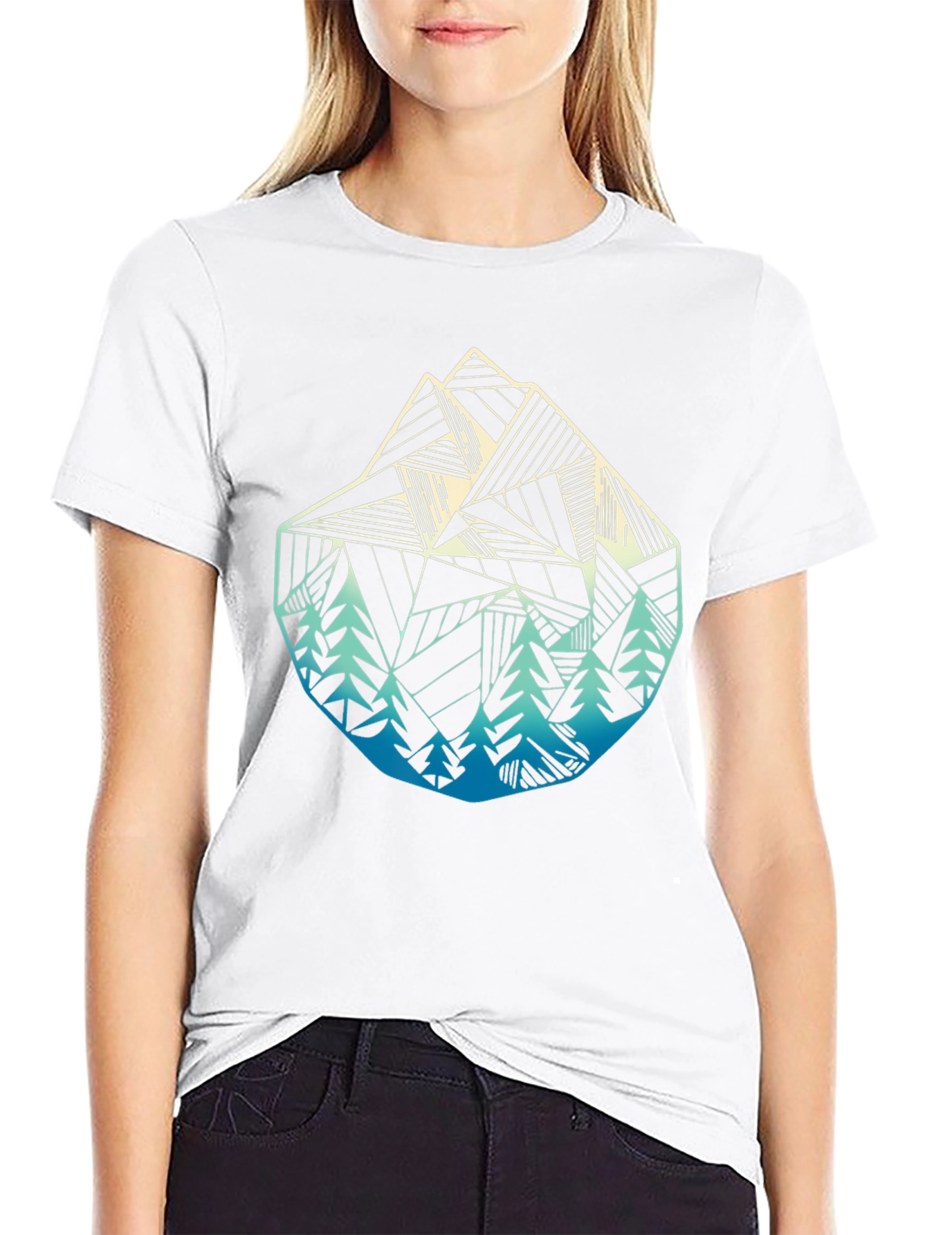 Geometric Mountain & Trees Graphic T-Shirt