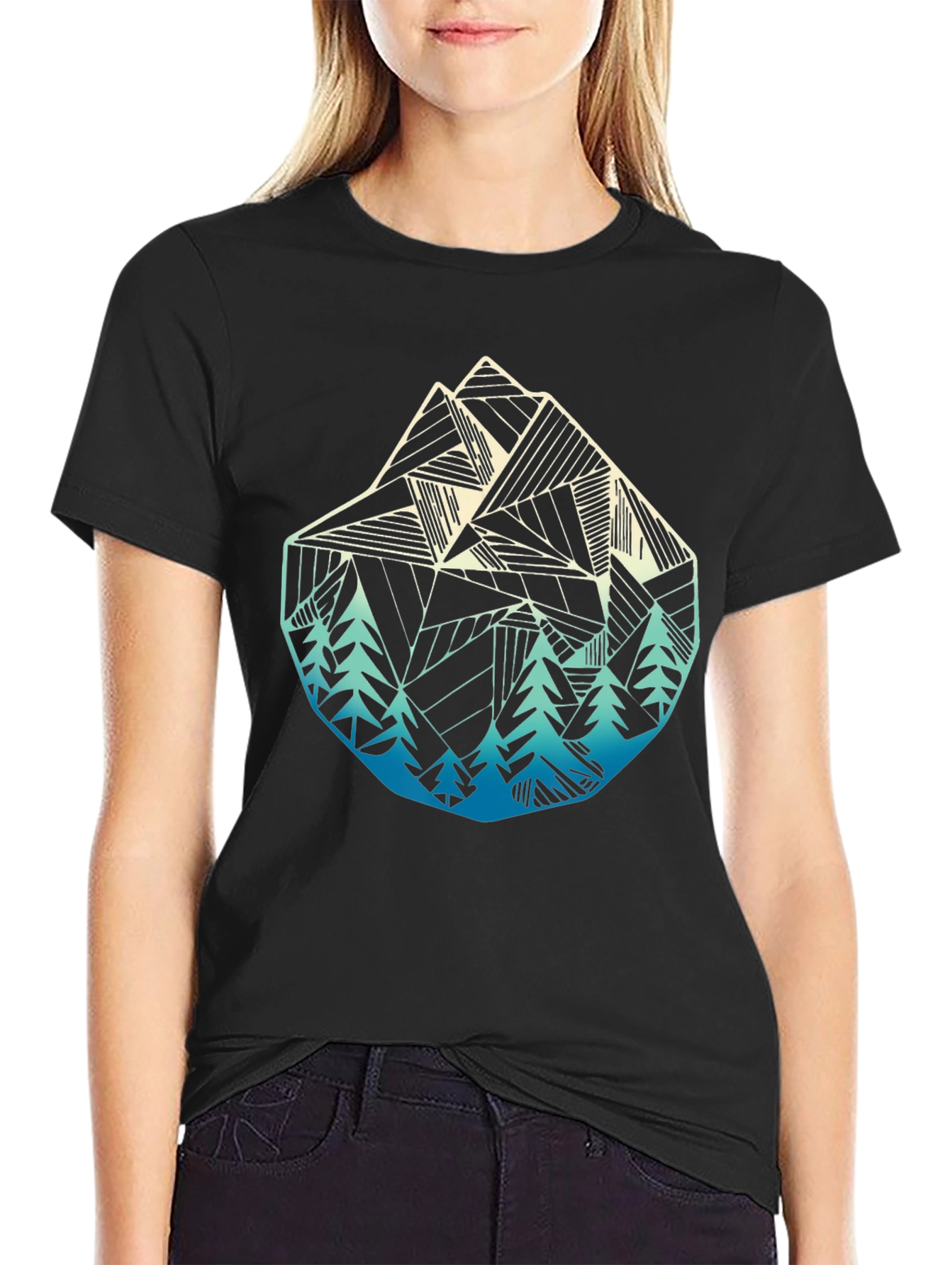 Geometric Mountain & Trees Graphic T-Shirt