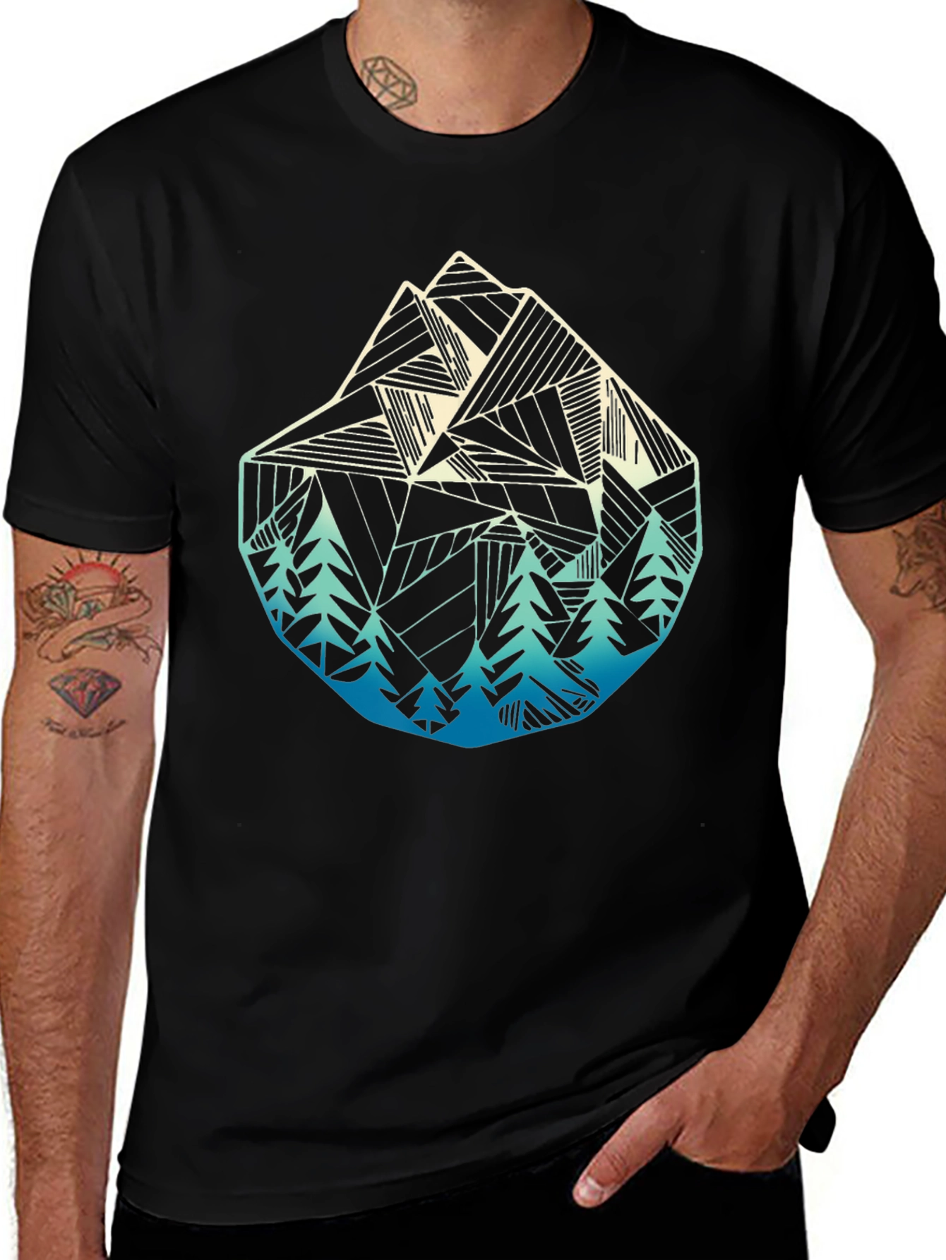 Geometric Mountain & Trees Graphic T-Shirt