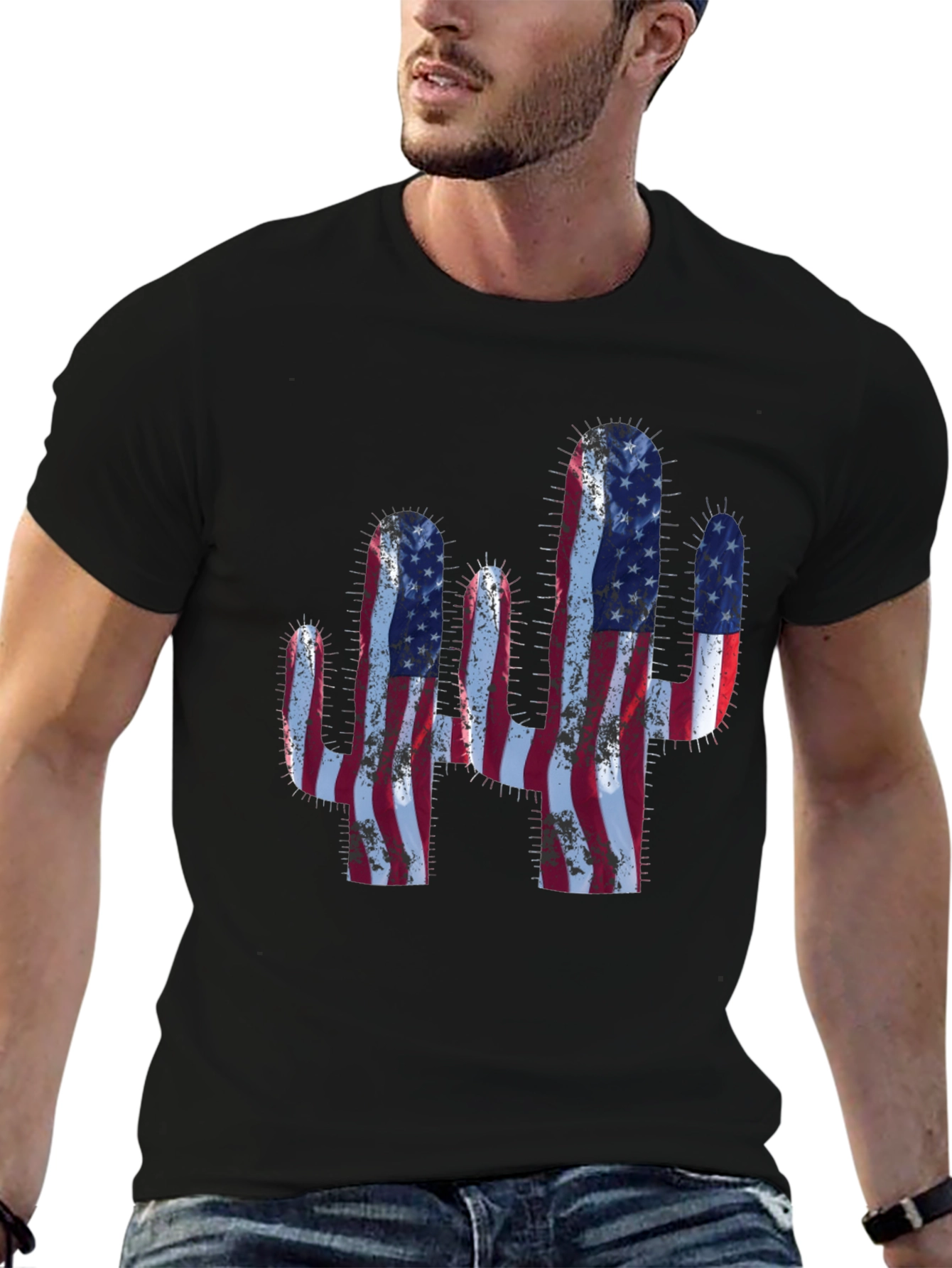 American Flag Cactus Graphic T-Shirt