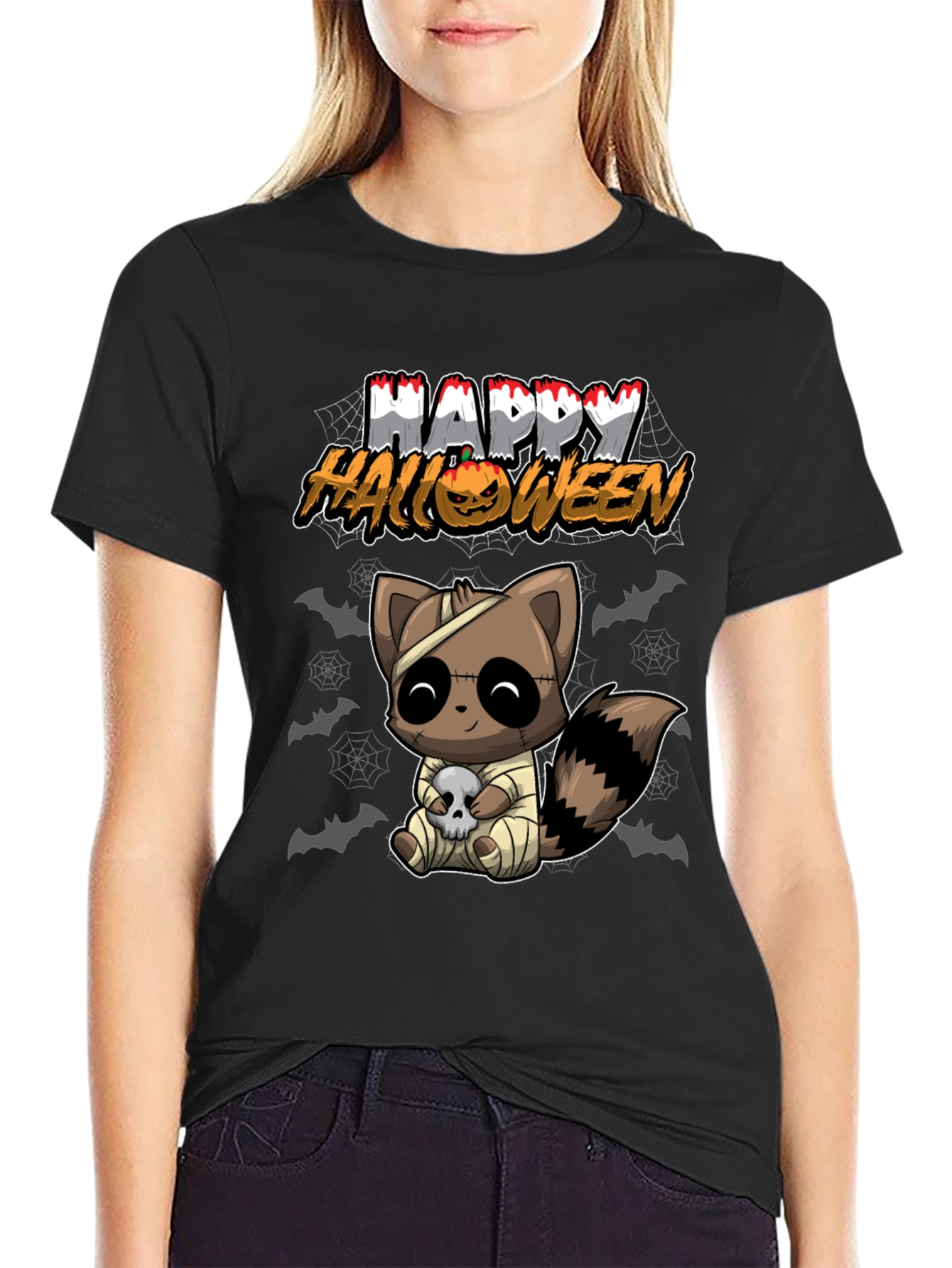 Happy Halloween Raccoon Mummy Graphic Tee