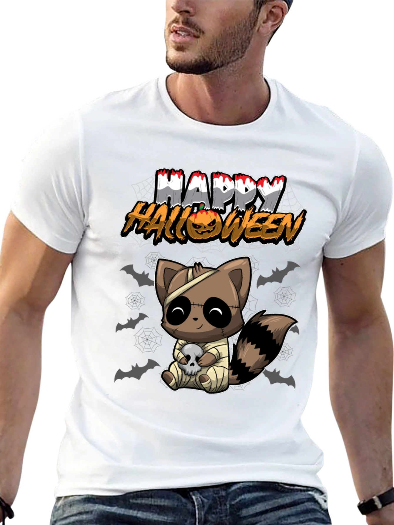 Happy Halloween Raccoon Mummy Graphic Tee