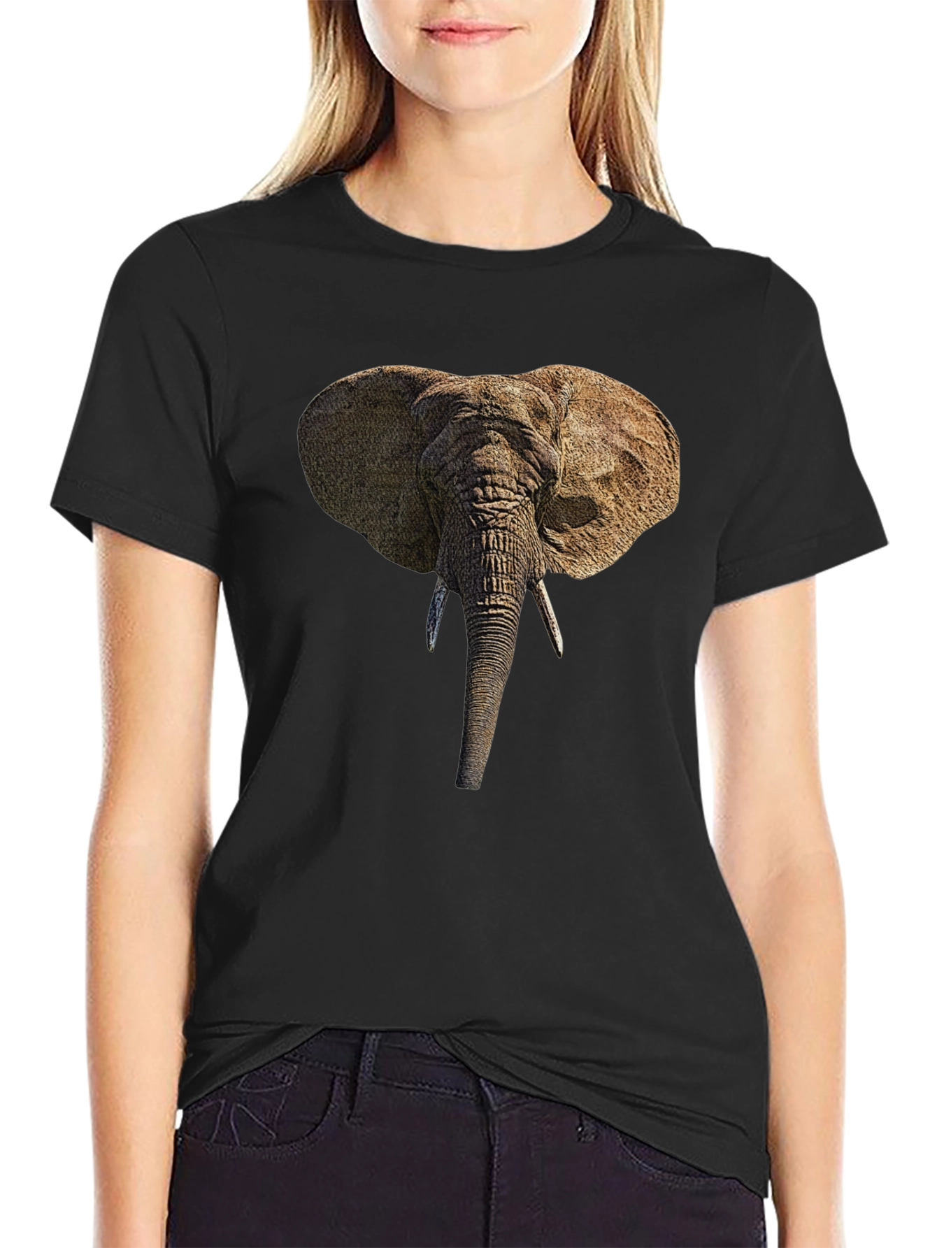Elephant Head Graphic Black T-Shirt
