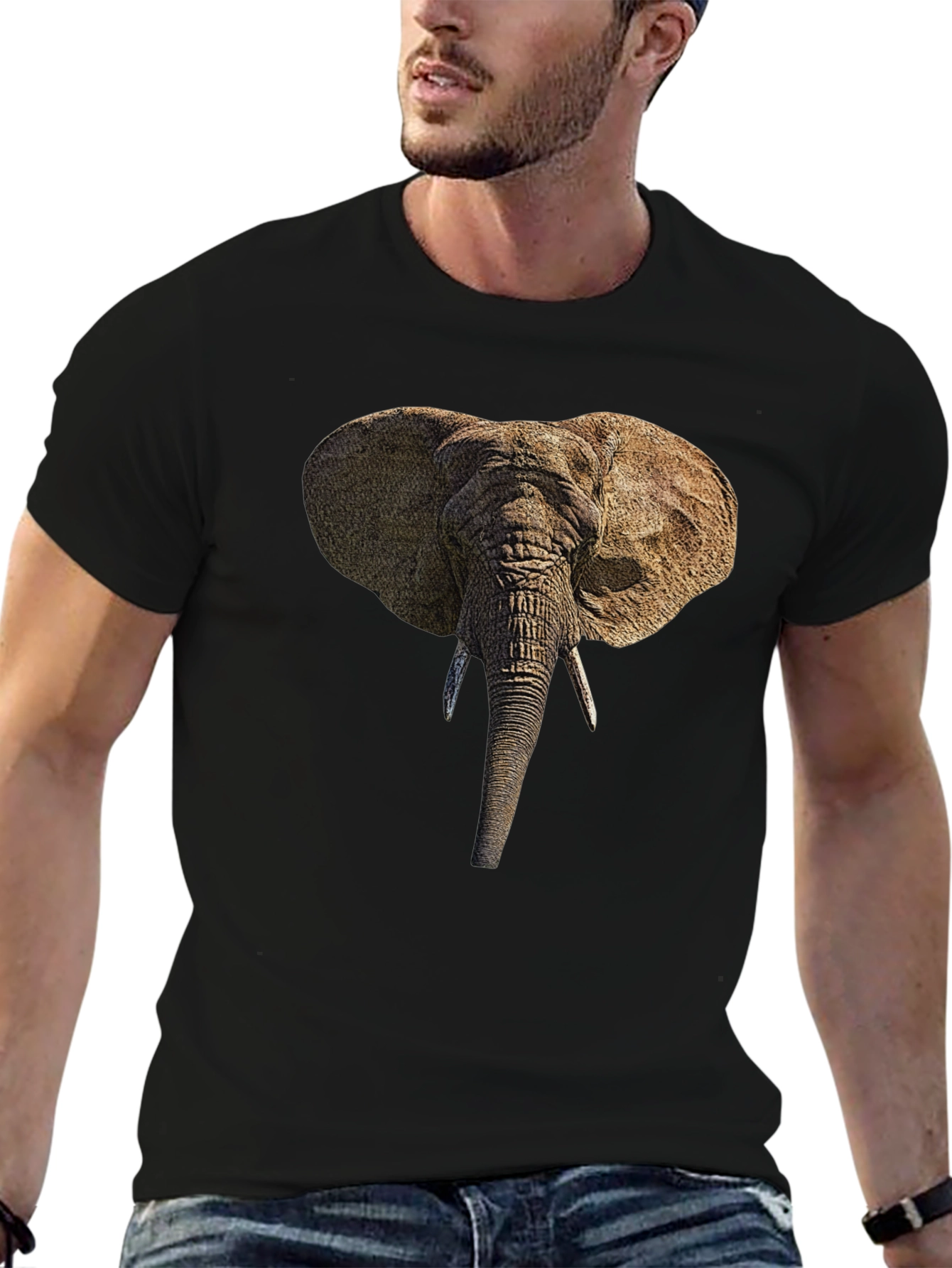 Elephant Head Graphic Black T-Shirt