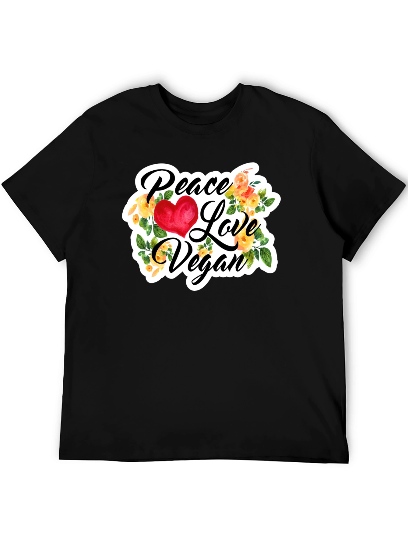 Peace Love Vegan Graphic Tee - Black