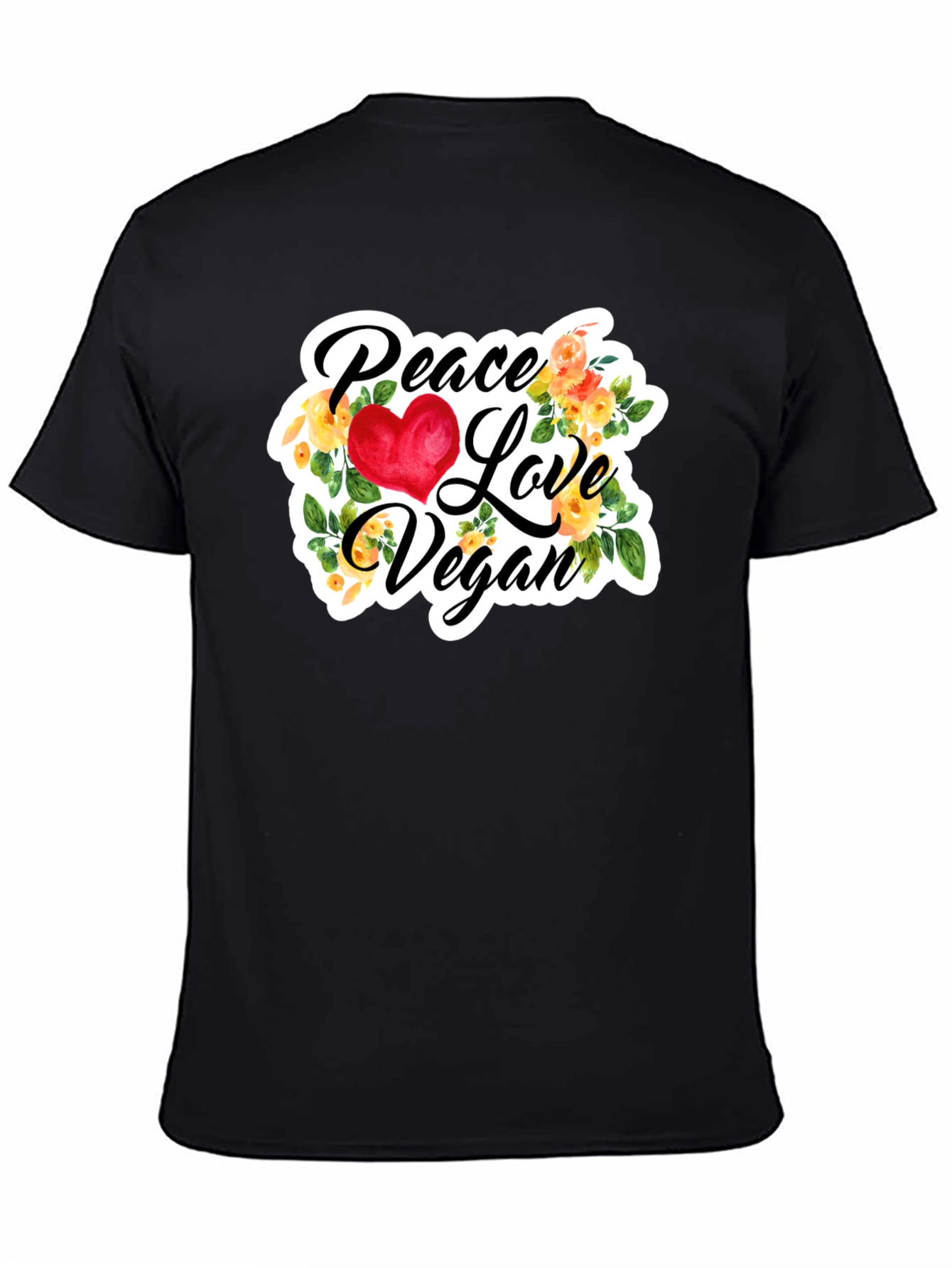 Peace Love Vegan Graphic Tee - Black