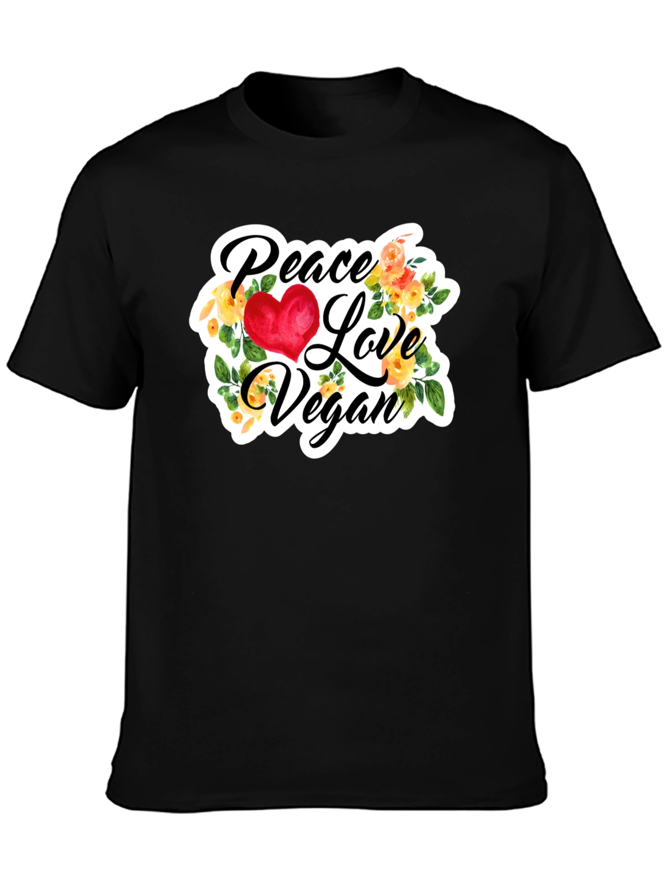 Peace Love Vegan Graphic Tee - Black