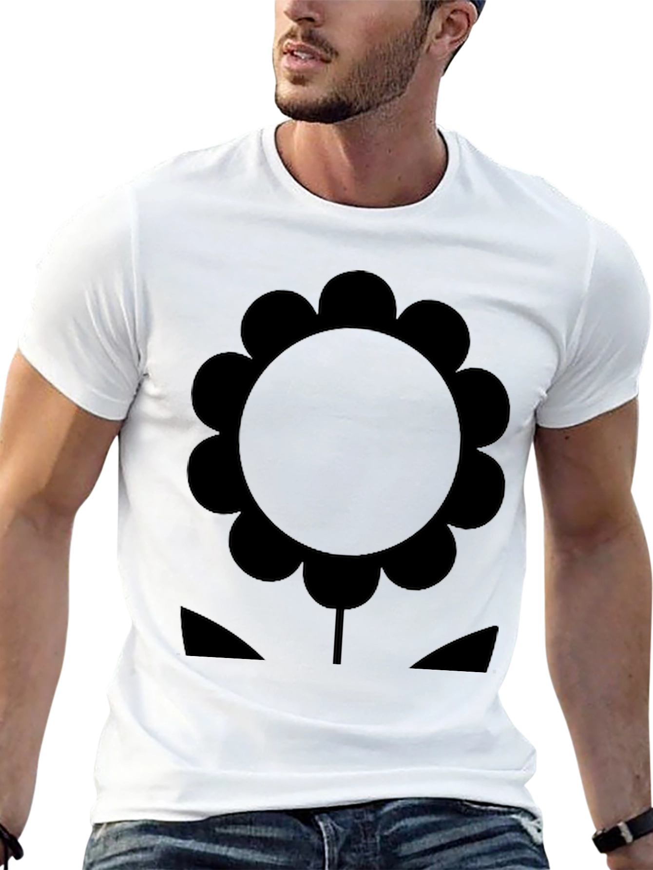 Black T-Shirt with Graphic Flower Design