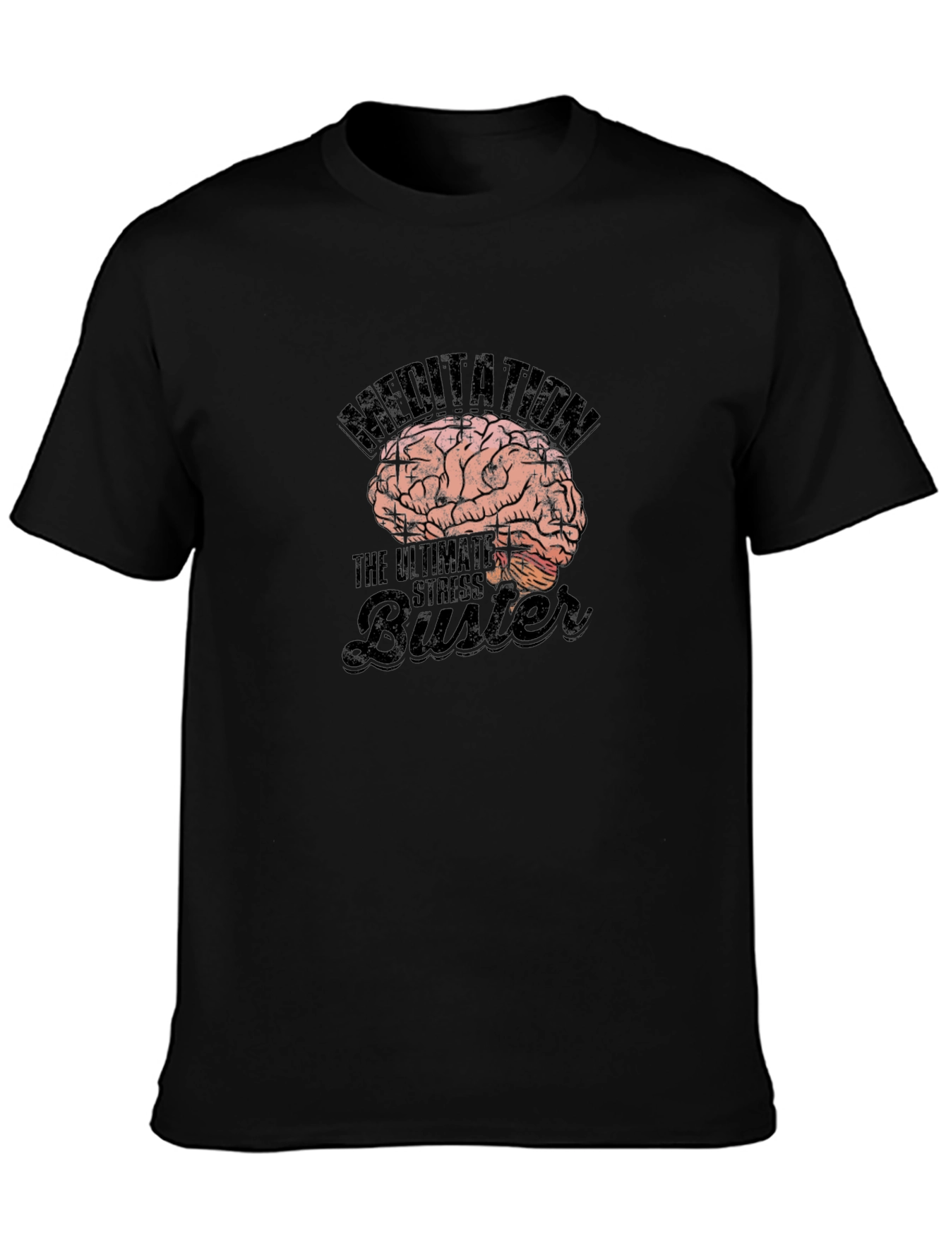 Meditation Brain Graphic Black T-Shirt