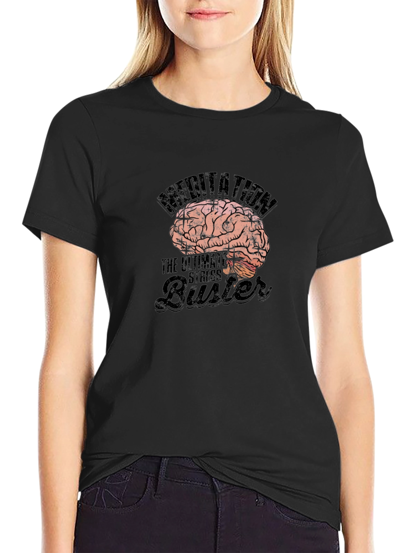 Meditation Brain Graphic Black T-Shirt