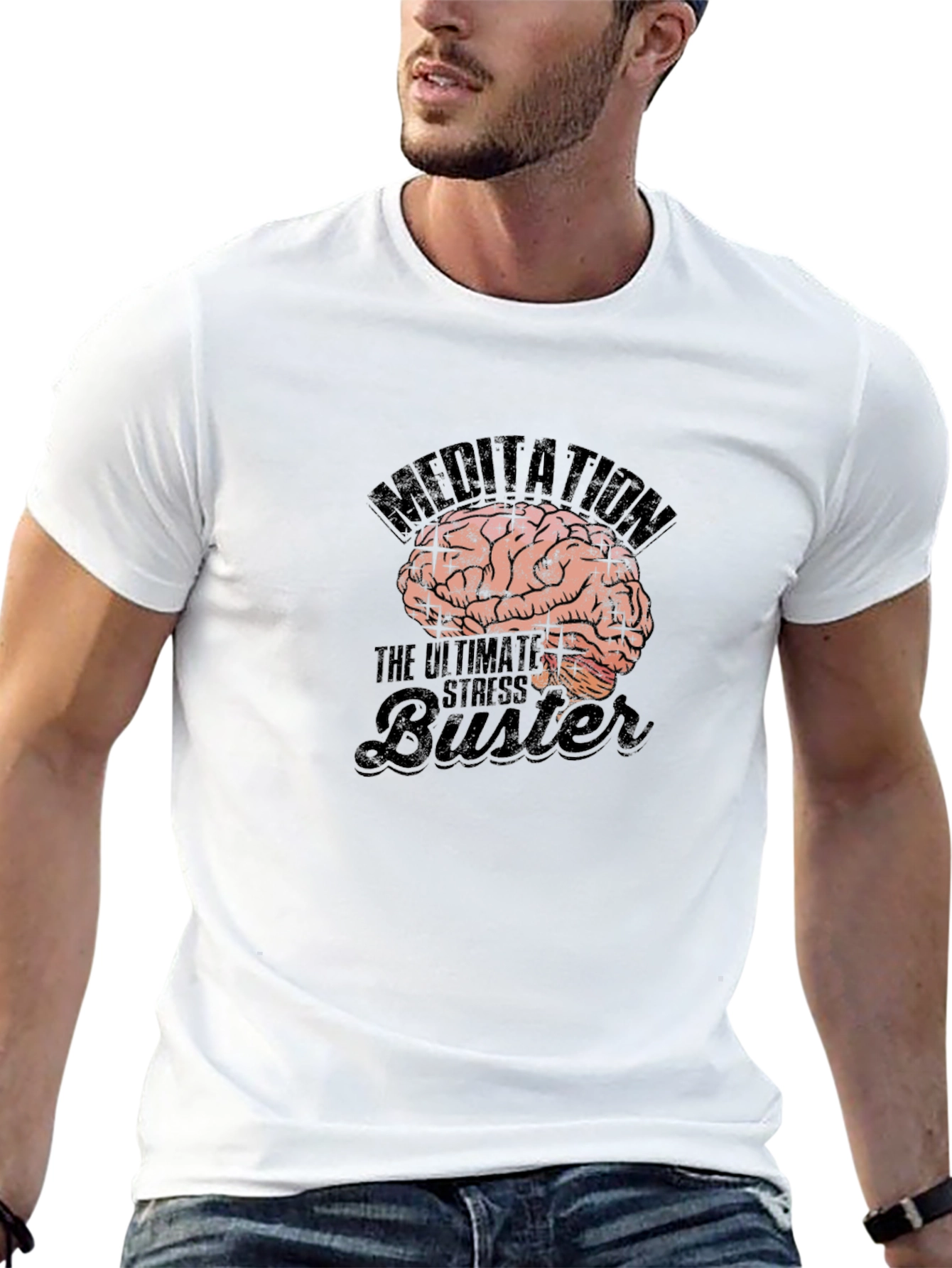 Meditation Brain Graphic Black T-Shirt