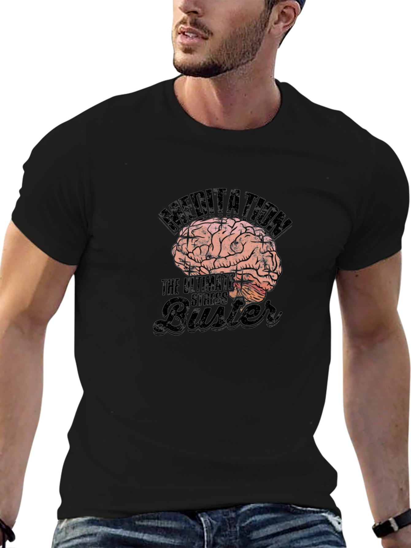 Meditation Brain Graphic Black T-Shirt