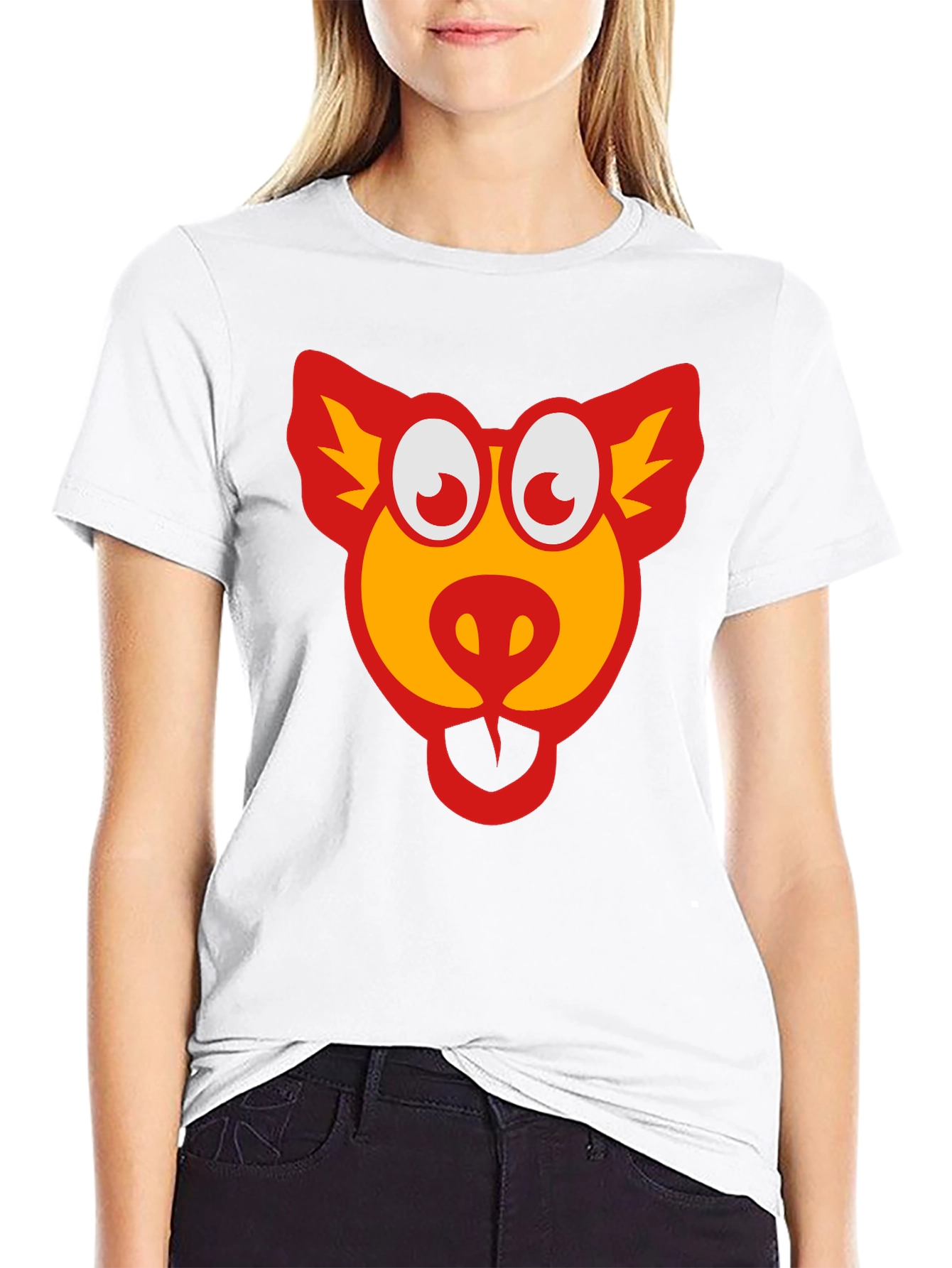 Cartoon Pig Graphic Black T-Shirt