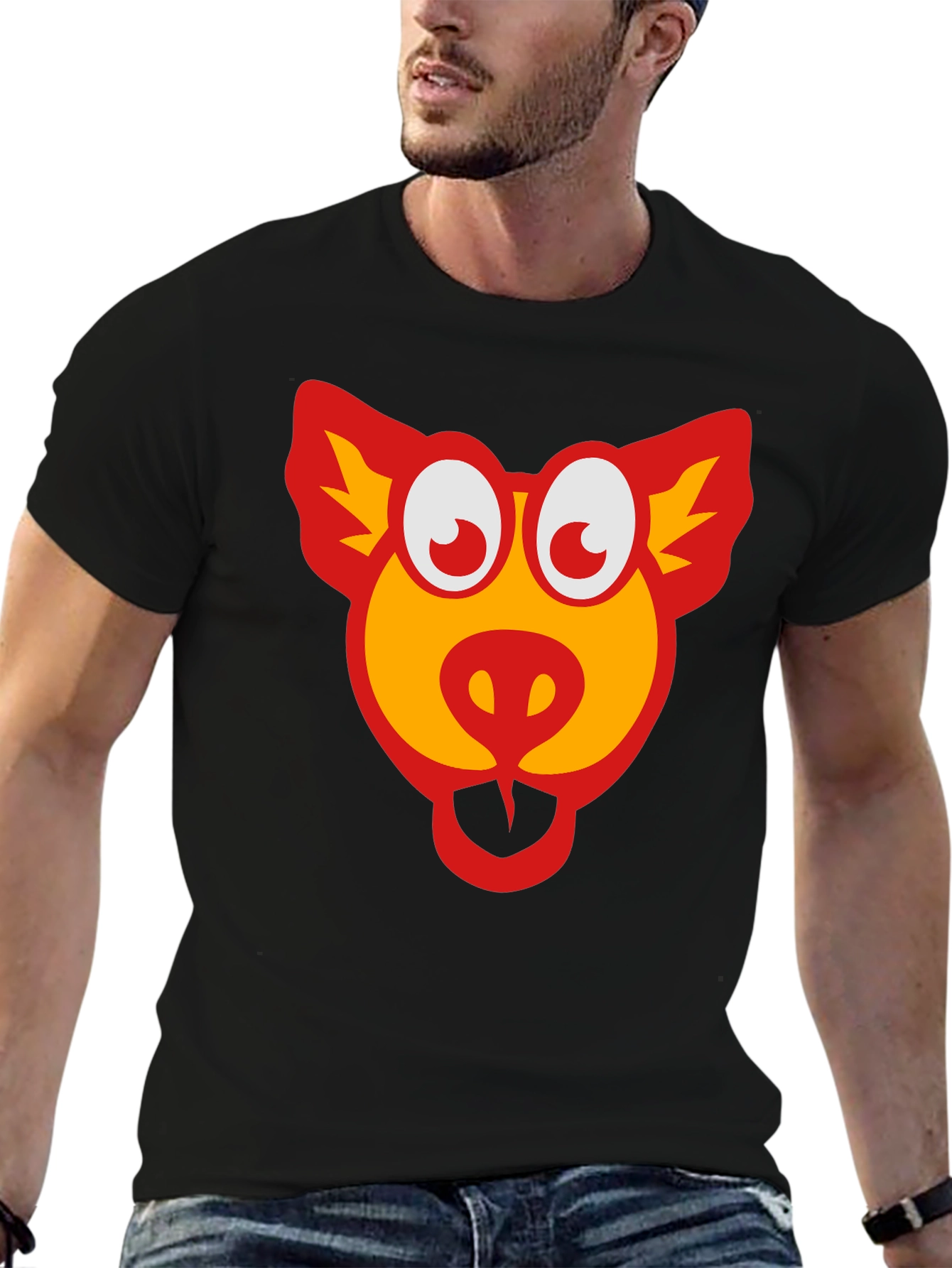 Cartoon Pig Graphic Black T-Shirt