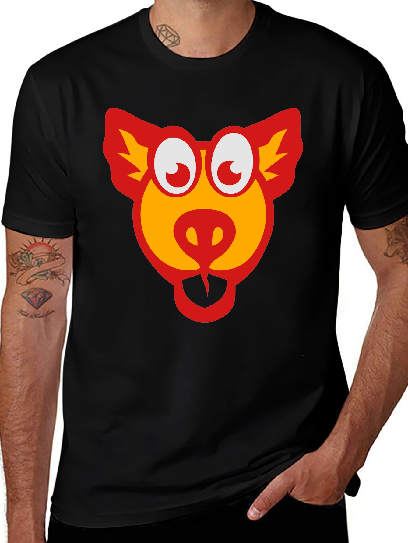 Cartoon Pig Graphic Black T-Shirt