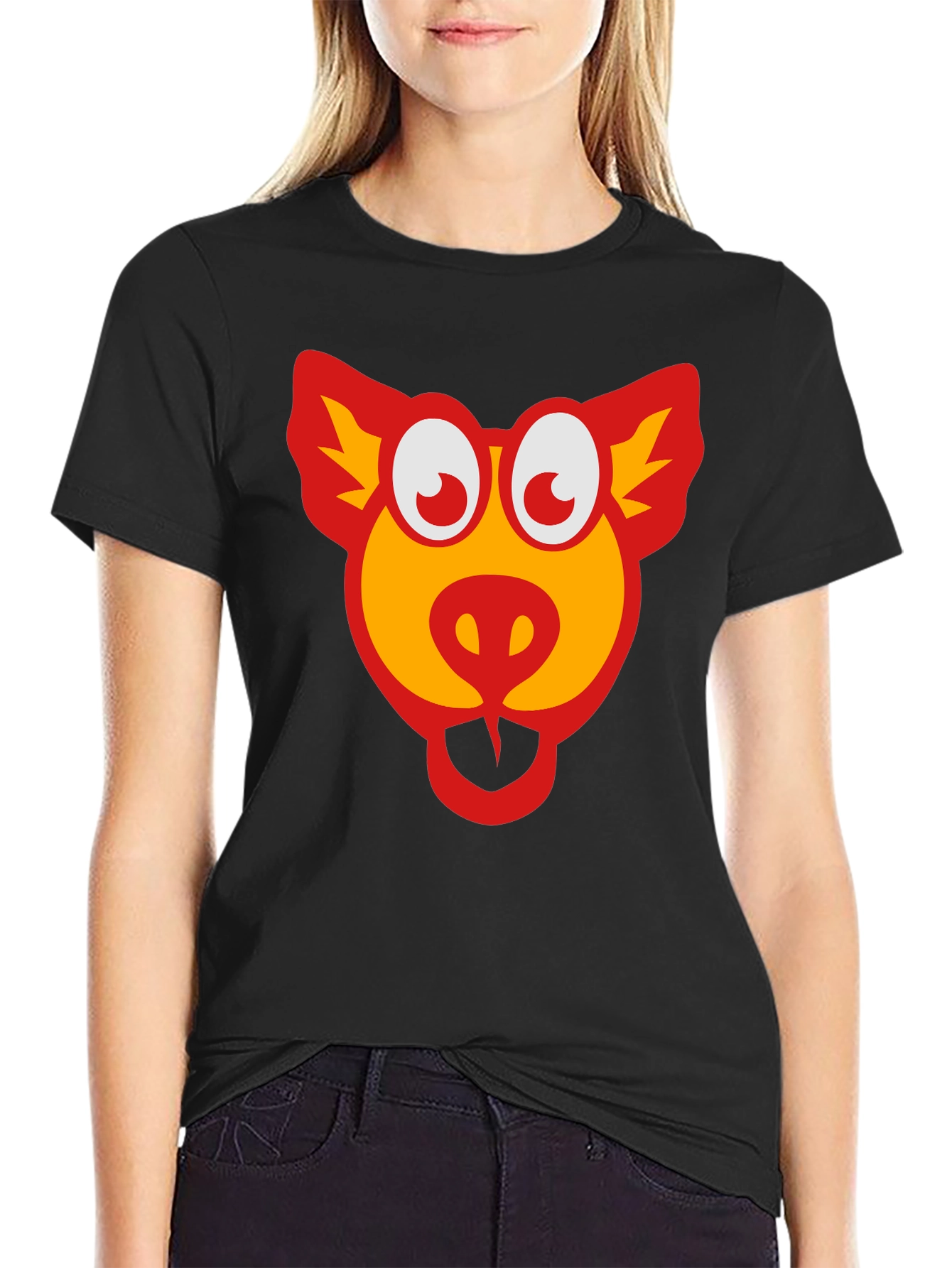 Cartoon Pig Graphic Black T-Shirt