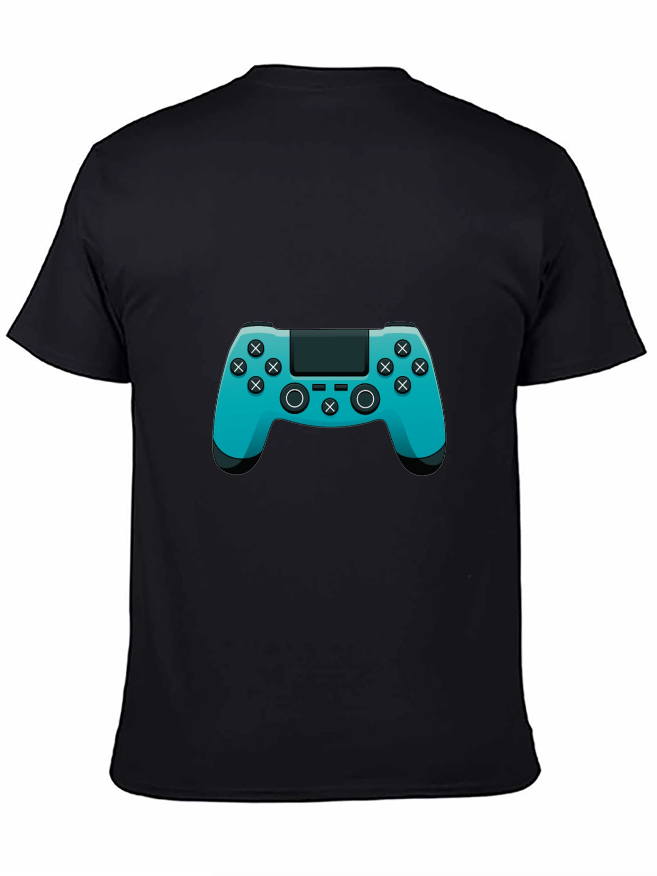 Gamer Style Black T-Shirt with Teal Controller Design