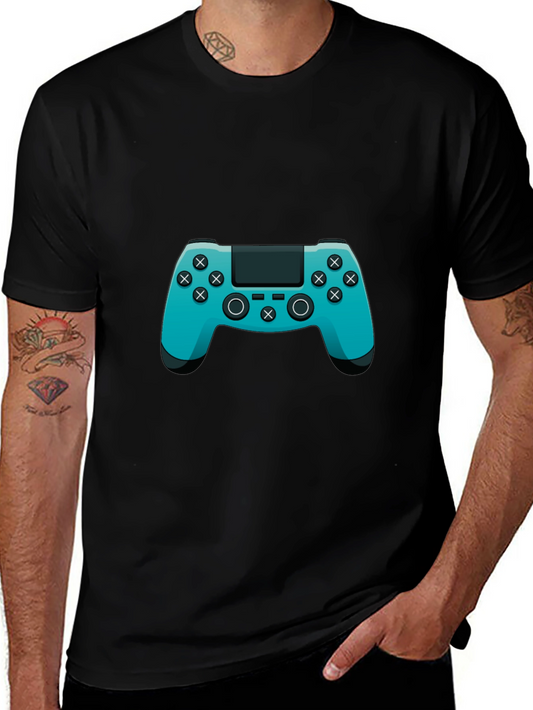 Gamer Style Black T-Shirt with Teal Controller Design