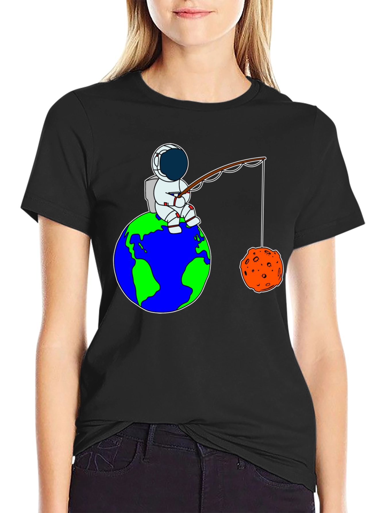 Astronaut Fishing on Earth Graphic T-Shirt