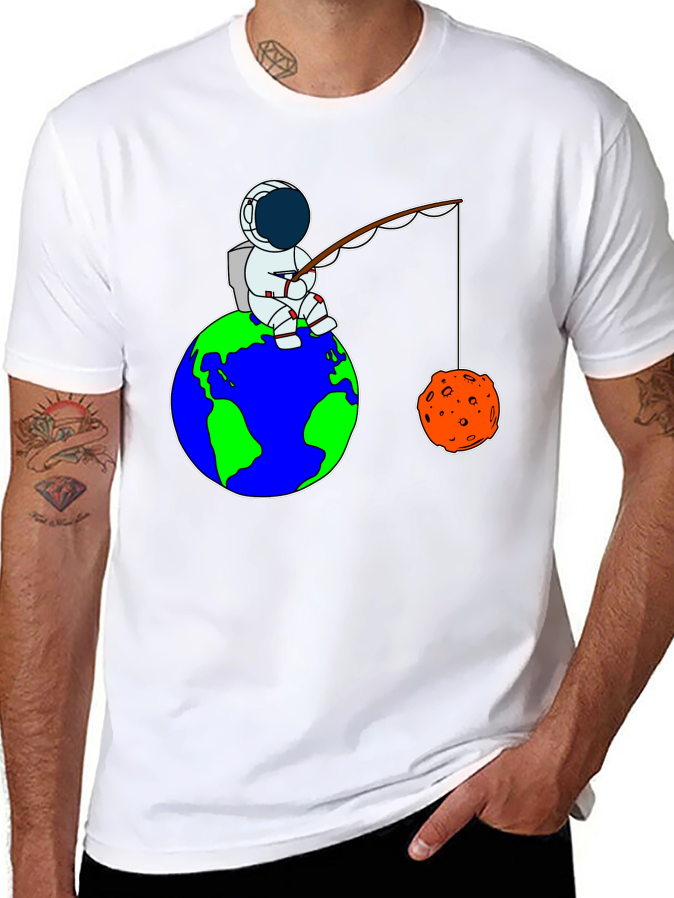 Astronaut Fishing on Earth Graphic T-Shirt
