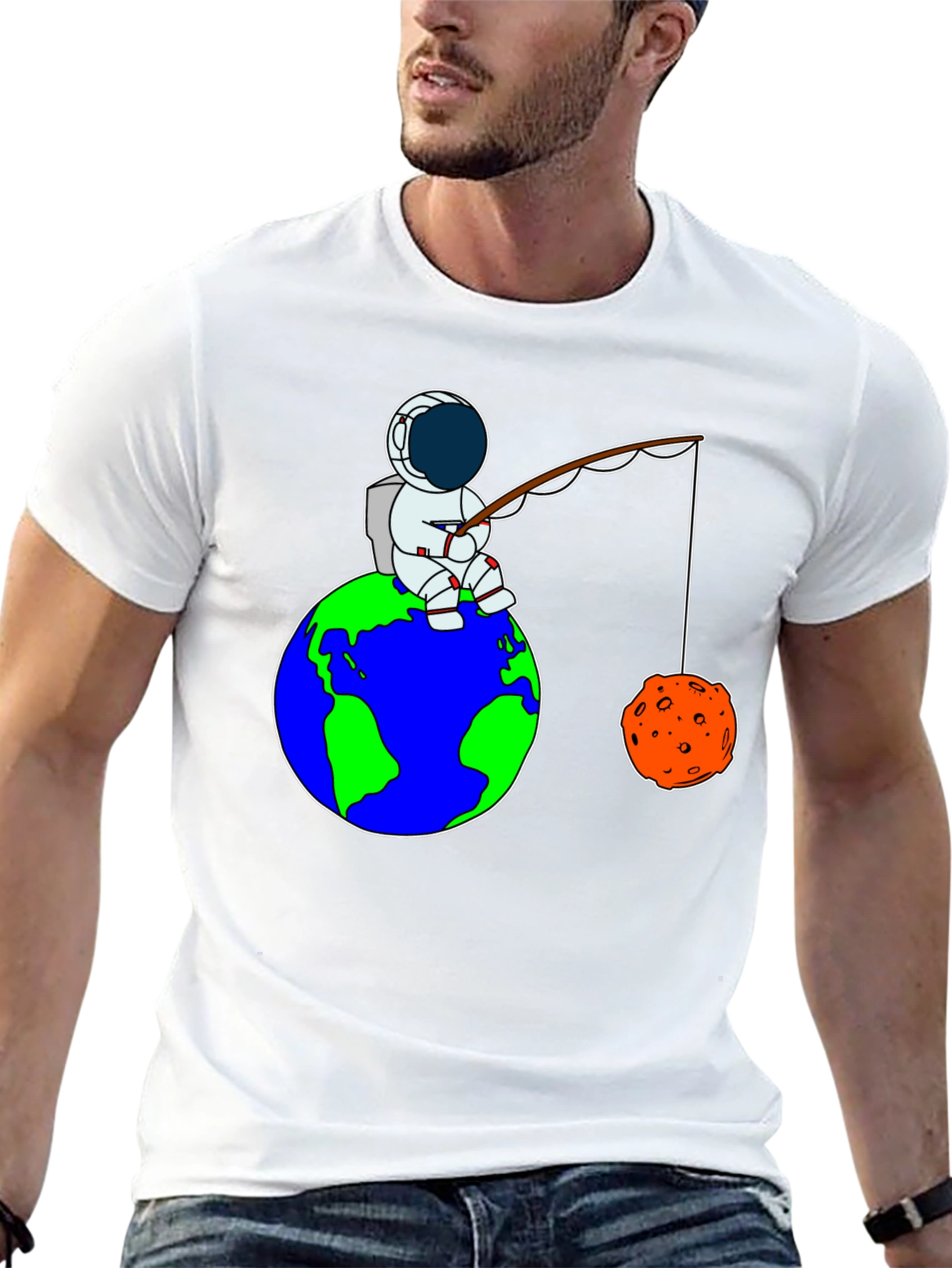 Astronaut Fishing on Earth Graphic T-Shirt