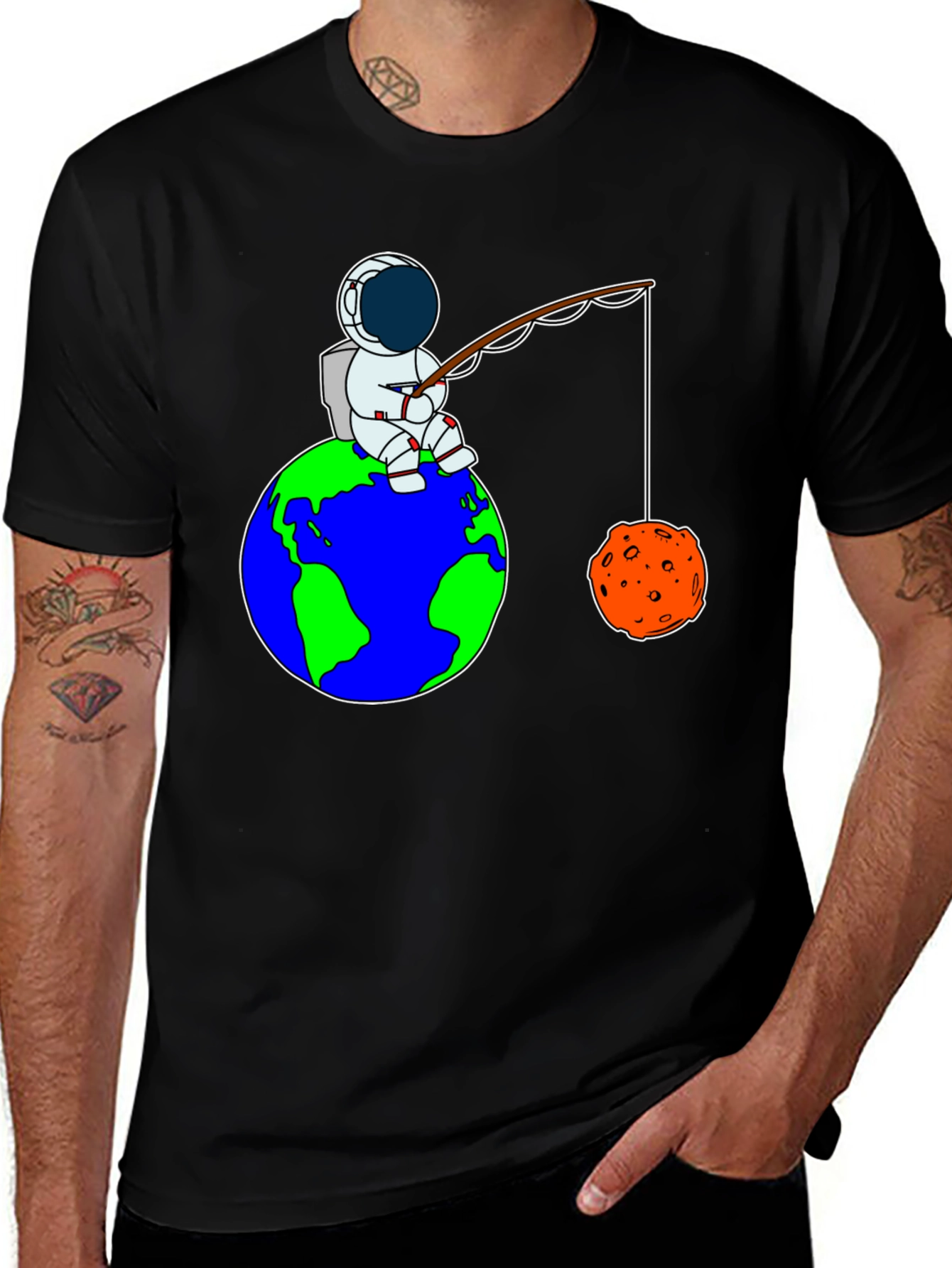 Astronaut Fishing on Earth Graphic T-Shirt