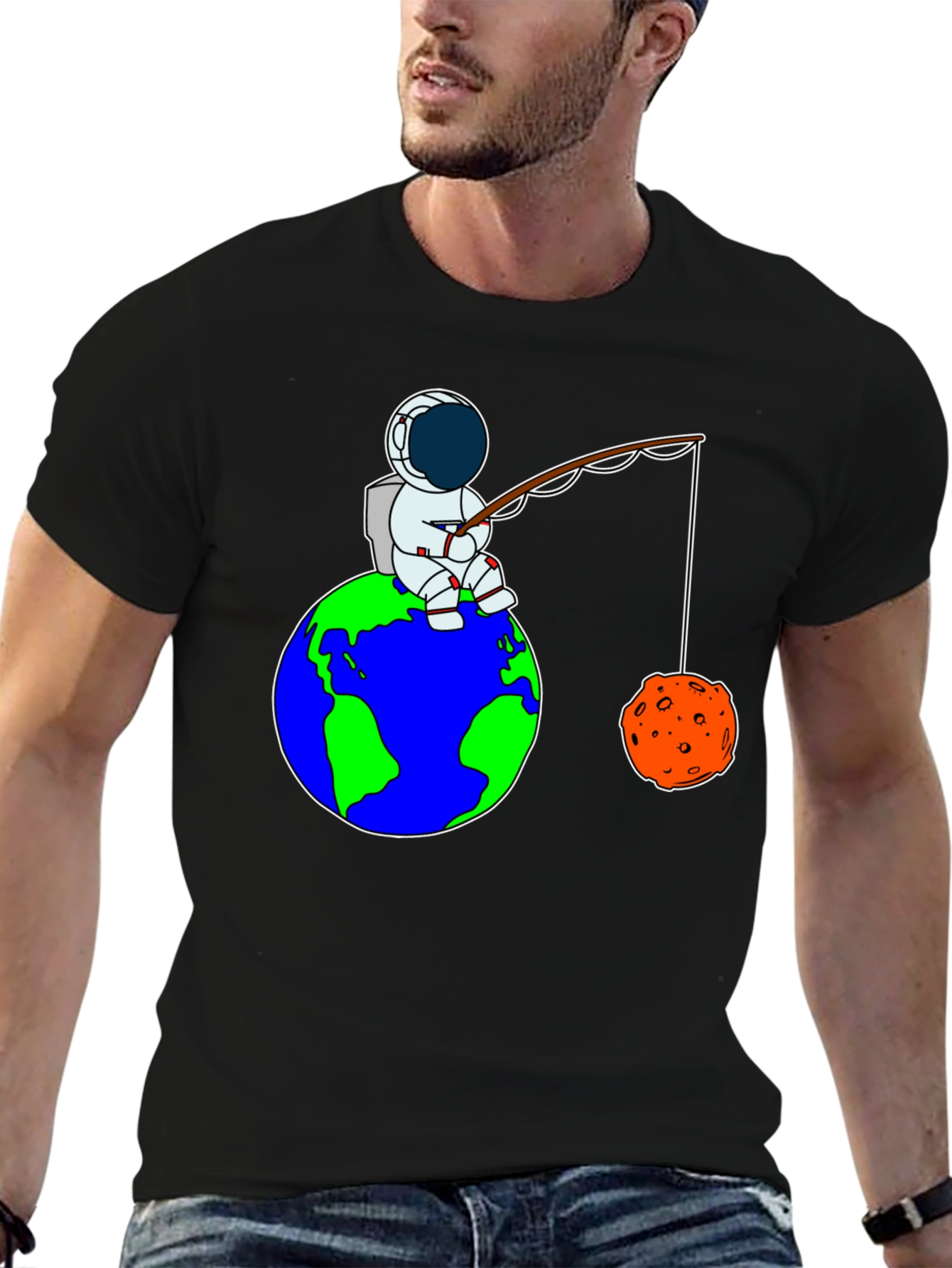 Astronaut Fishing on Earth Graphic T-Shirt