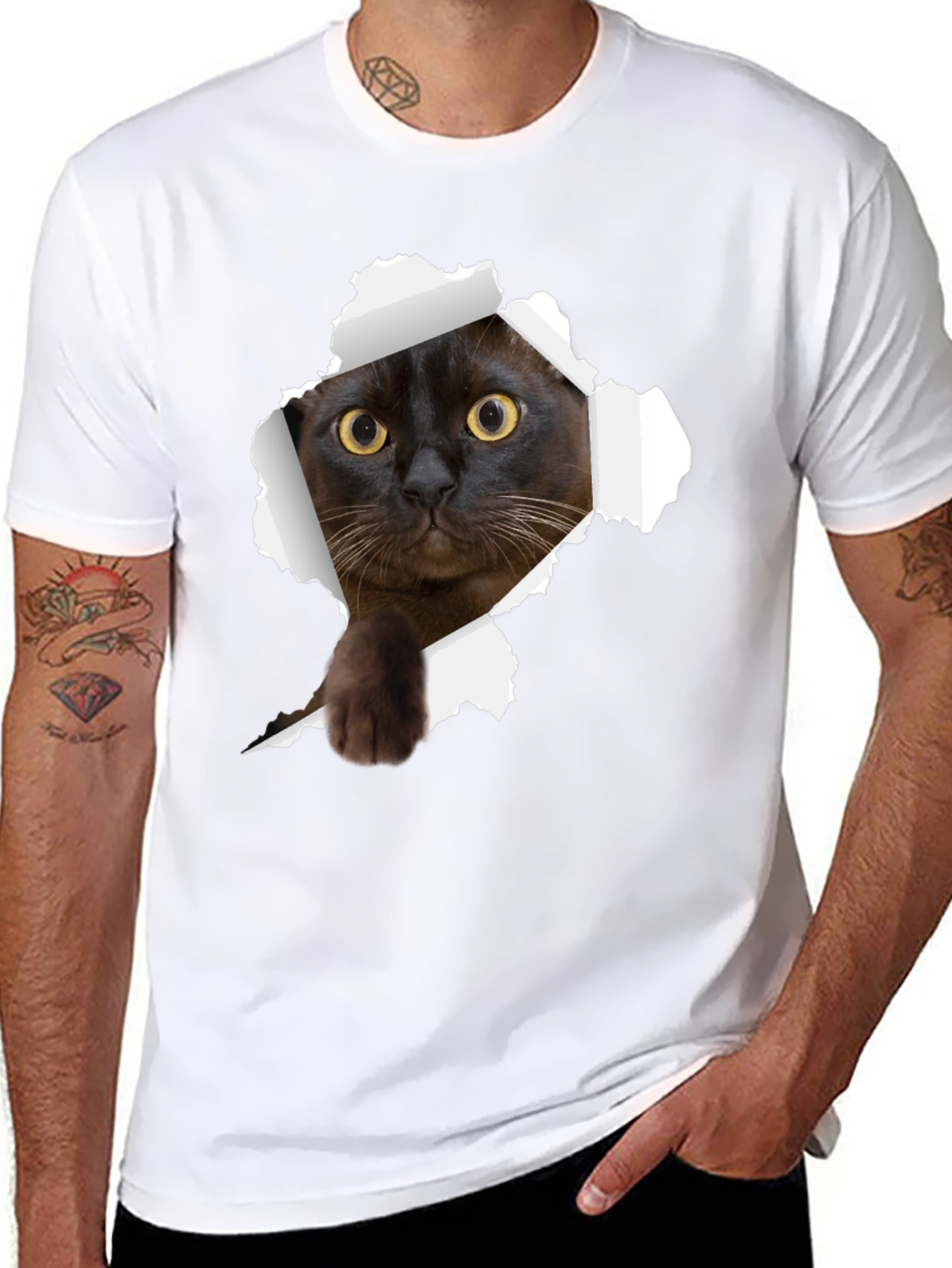 Black Cat Peek-a-Boo Graphic T-Shirt