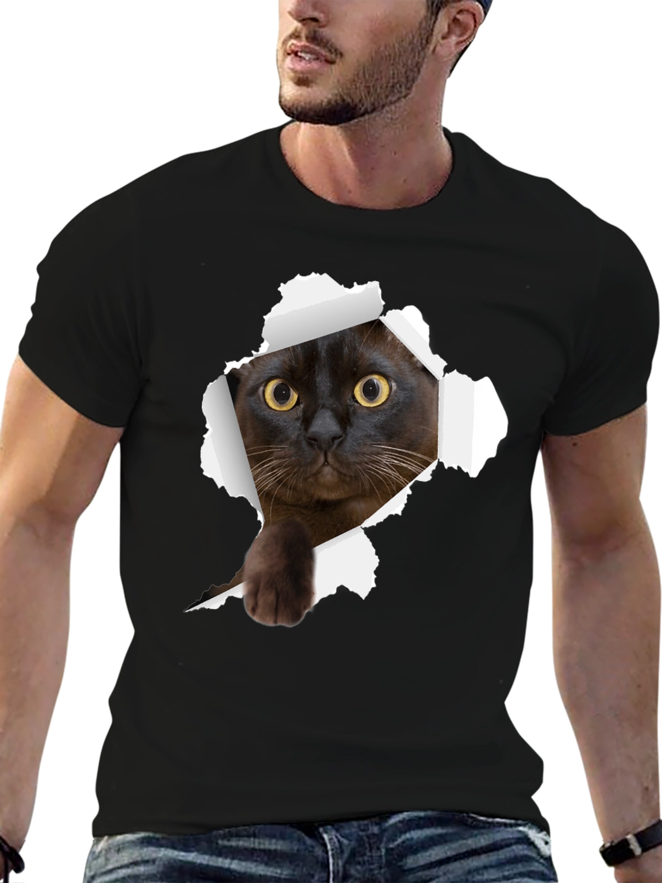 Black Cat Peek-a-Boo Graphic T-Shirt