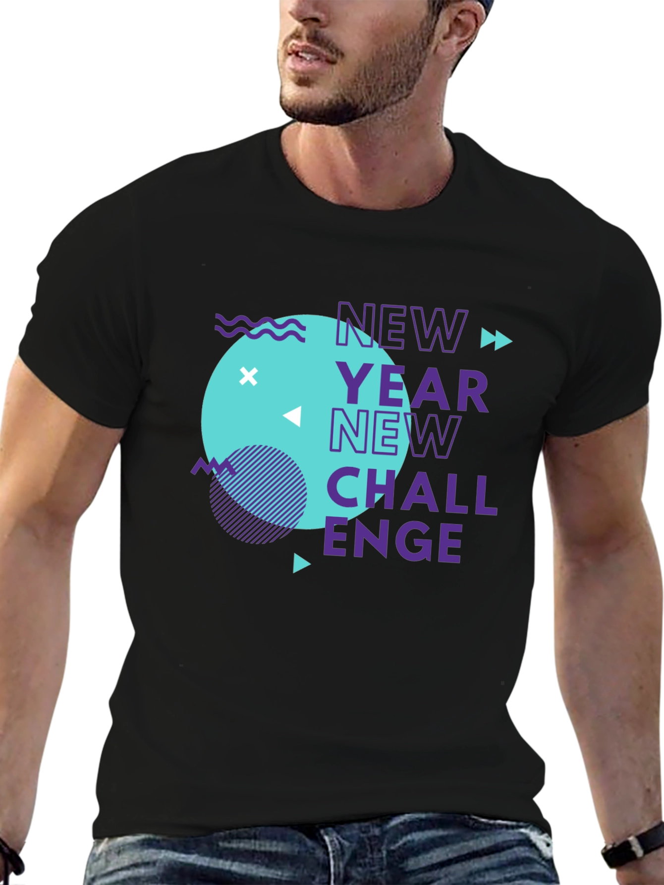 New Year Challenge Graphic Tee - Stylish Black T-Shirt