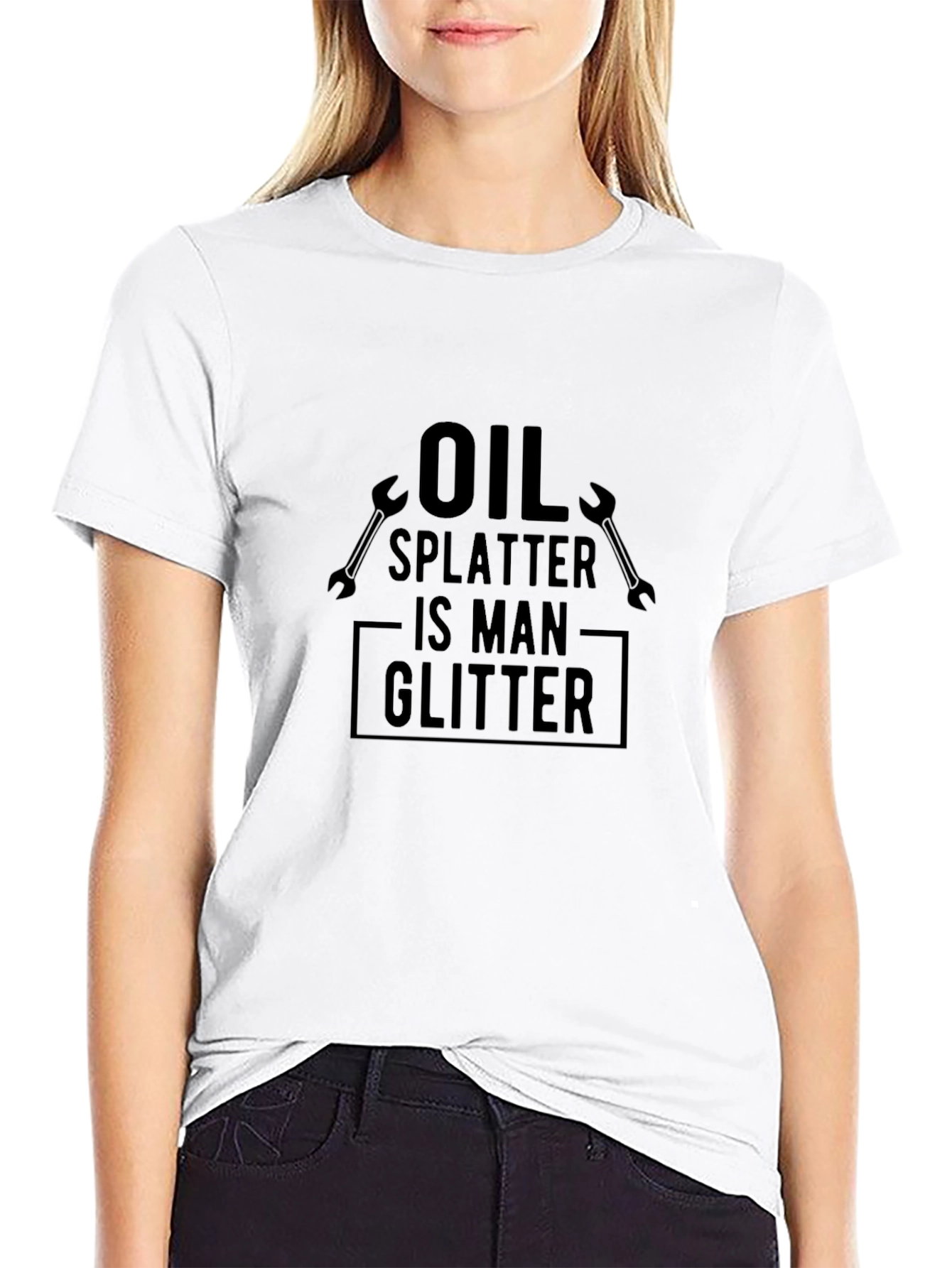 Oil Splatter Man Glitter Black Graphic T-Shirt