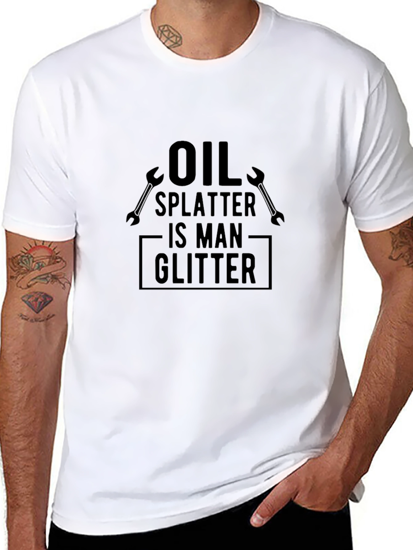 Oil Splatter Man Glitter Black Graphic T-Shirt
