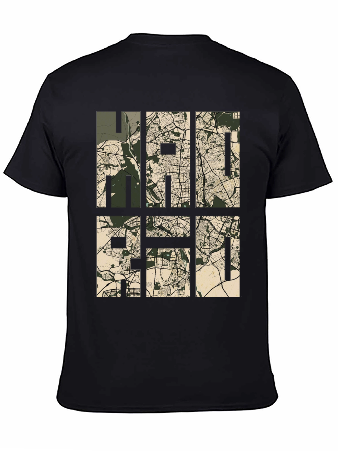 Stylish Map Design Tee - Black Casual T-Shirt